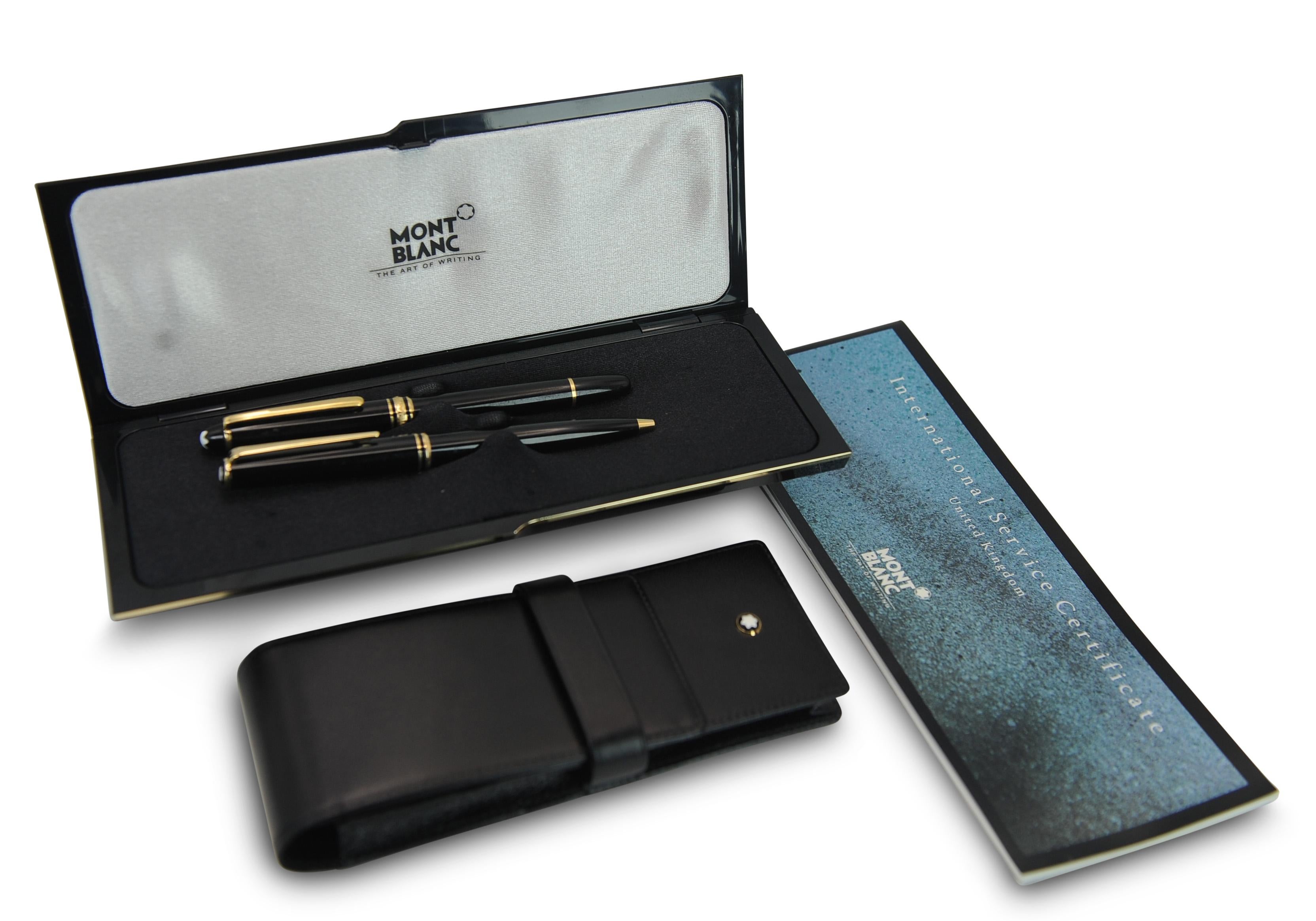 XX secolo Montblanc Authentic 14ct Gold Black Resin Set di penne a sfera e stilografiche & Box in vendita
