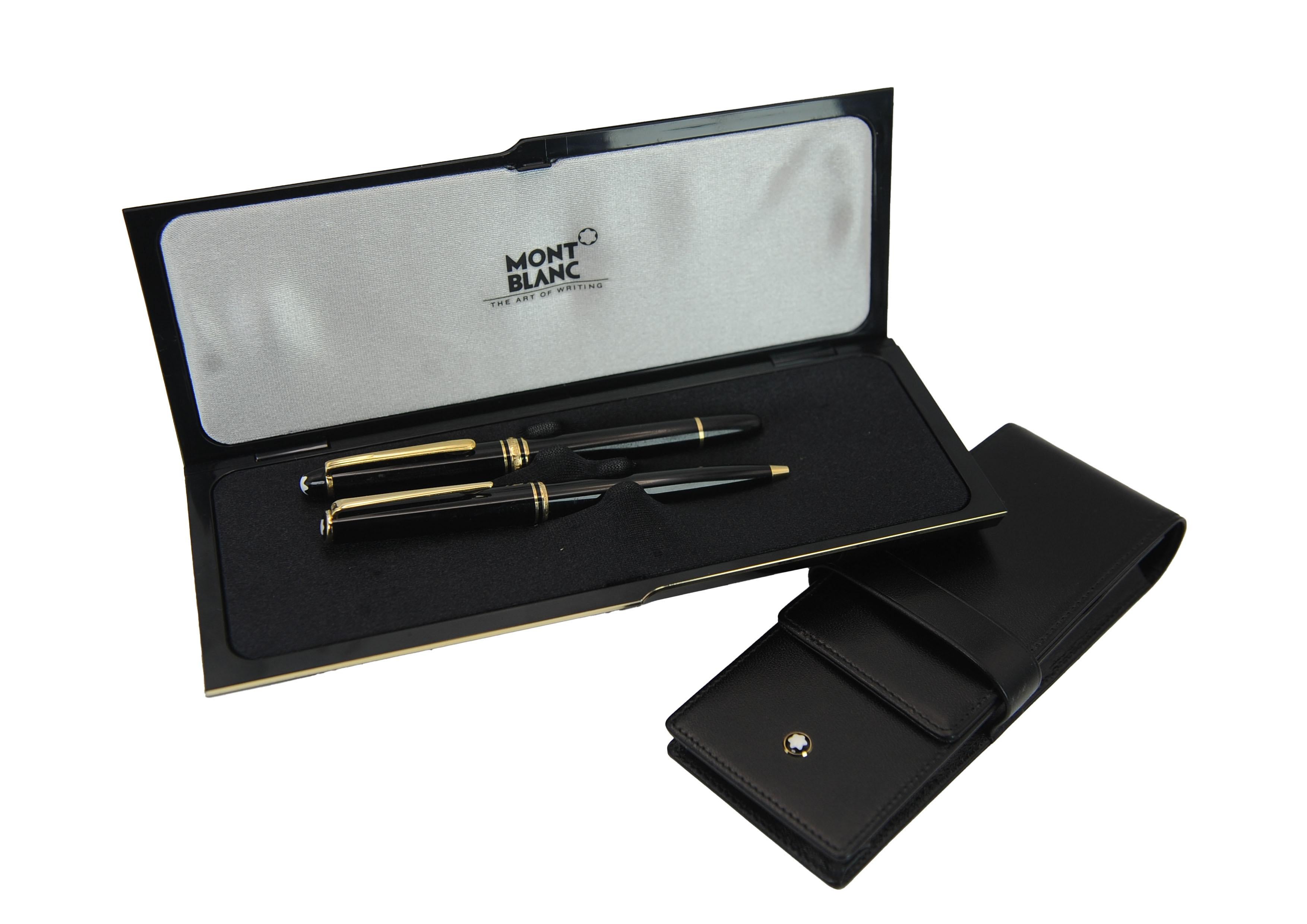 Montblanc Authentic 14ct Gold Black Resin Set di penne a sfera e stilografiche & Box in vendita 3