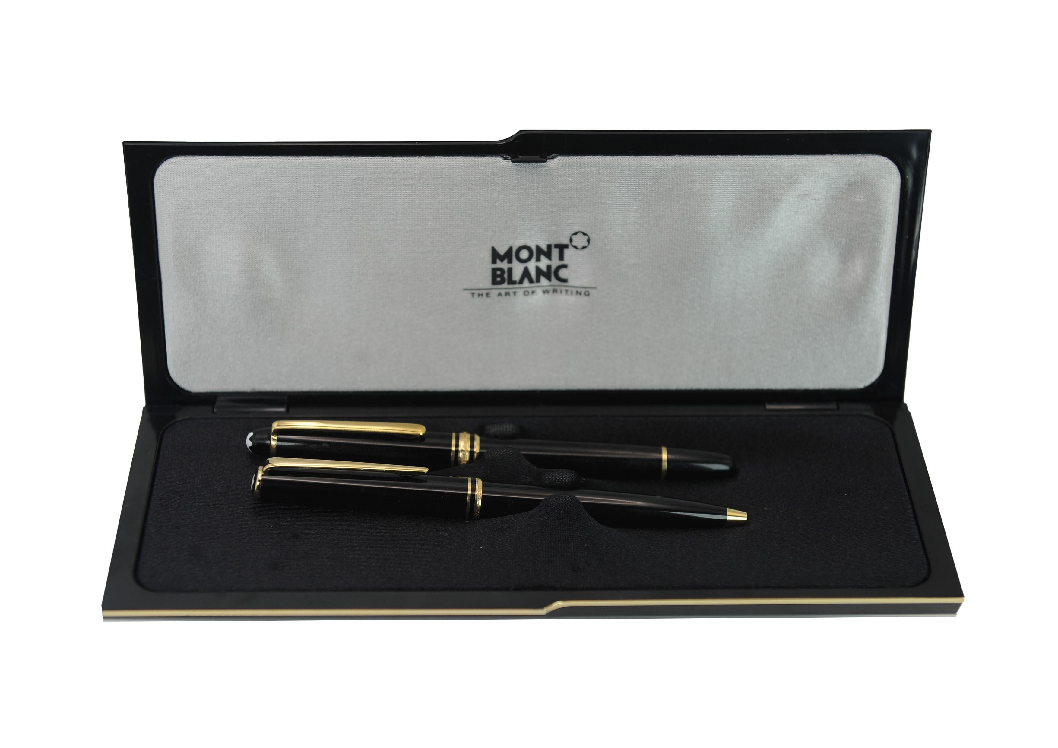 Montblanc Authentic 14ct Gold Black Resin Set di penne a sfera e stilografiche & Box in vendita 4