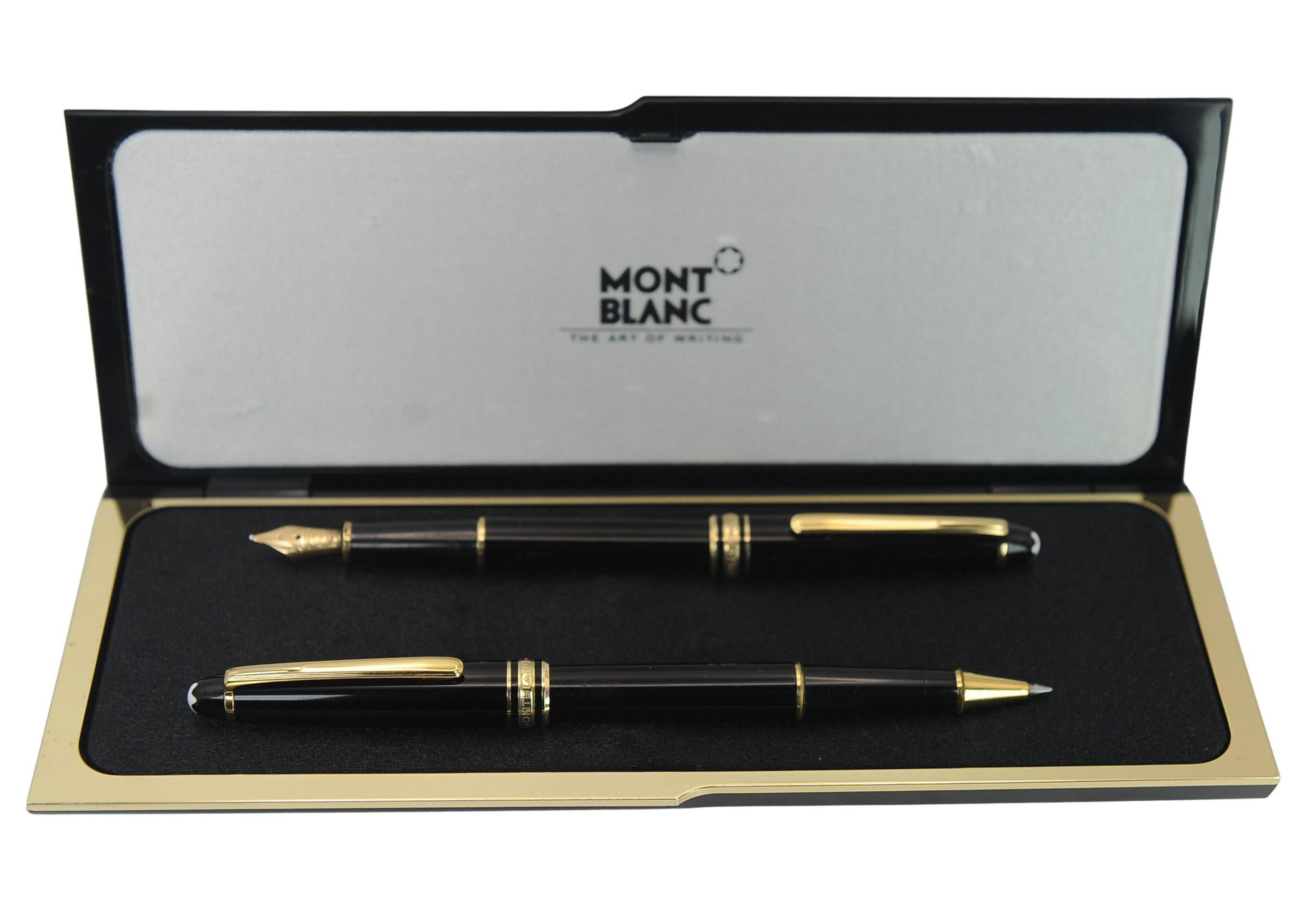 Montblanc Authentic 14ct Gold Black Resin Rollerball und Füllfederhalter Boxed Set im Angebot 3