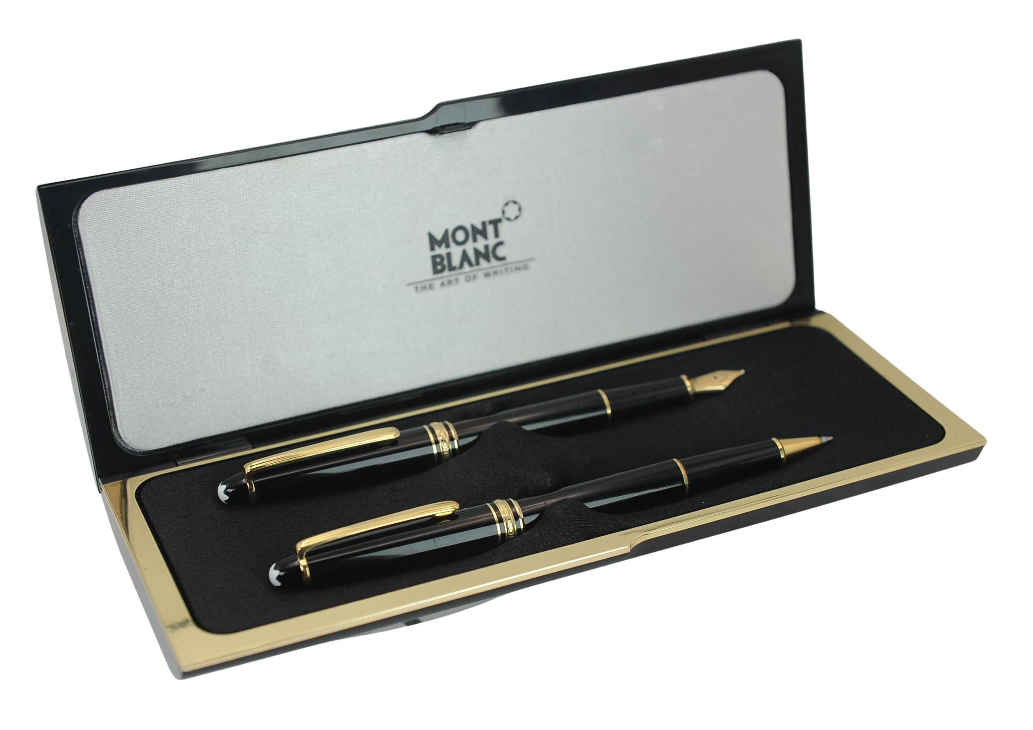 Montblanc Authentic 14ct Gold Black Resin Rollerball und Füllfederhalter Boxed Set (Ende des 20. Jahrhunderts) im Angebot