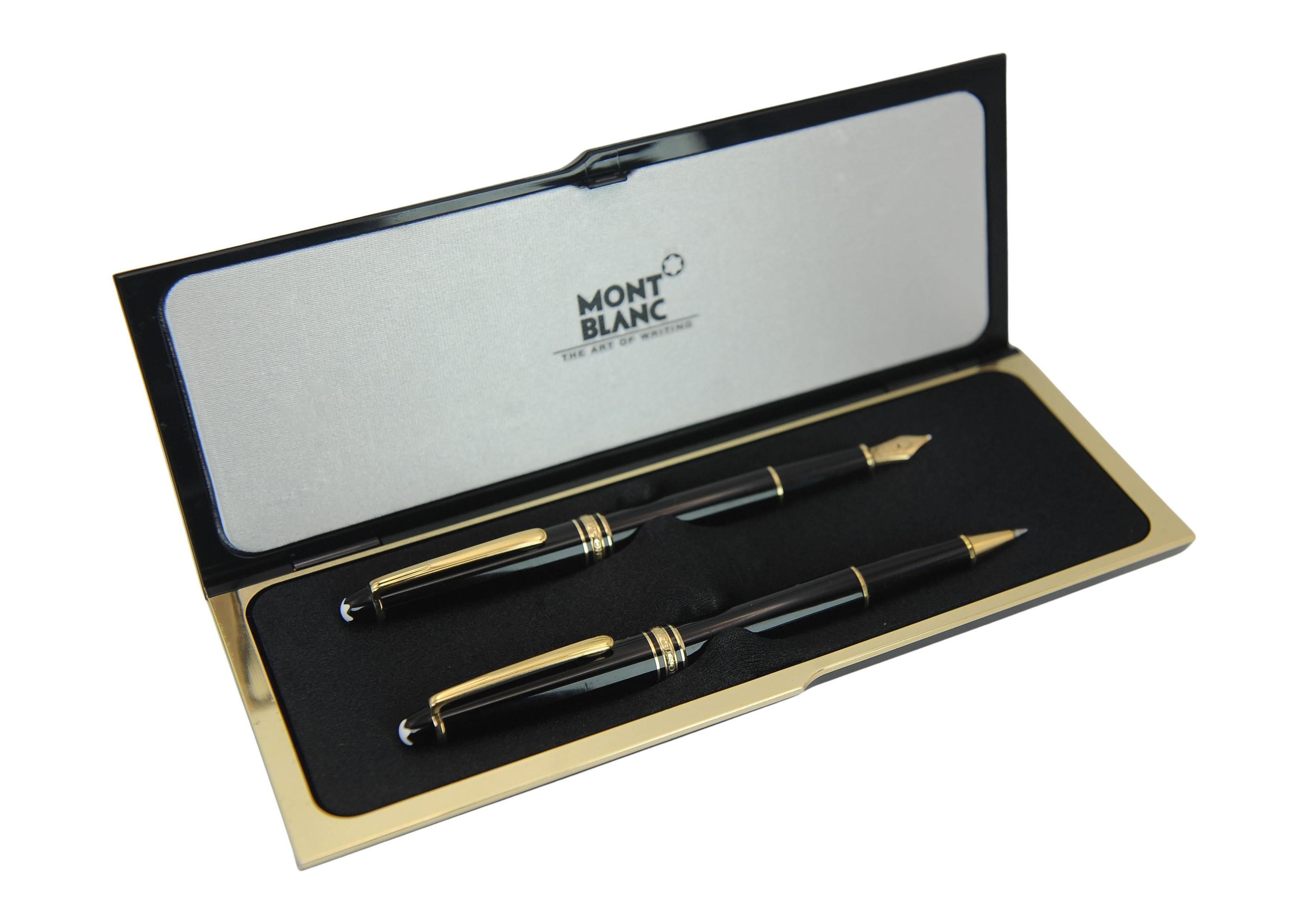 Montblanc Authentic 14ct Gold Black Resin Rollerball und Füllfederhalter Boxed Set (Vergoldung) im Angebot