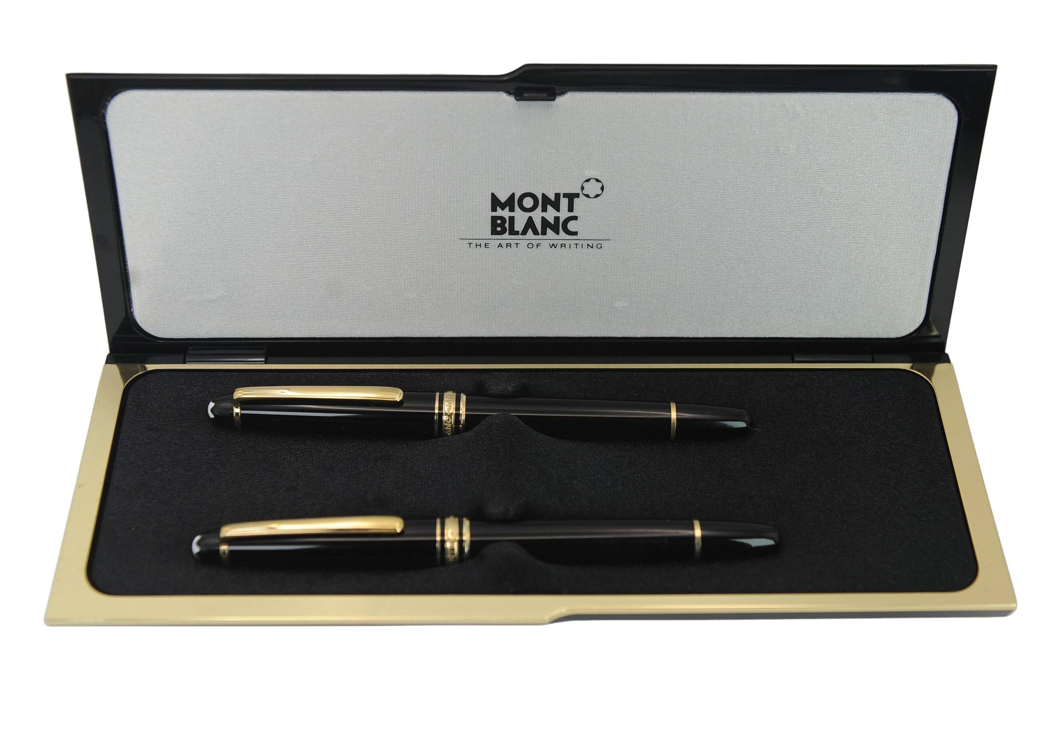 Montblanc Authentic 14ct Gold Black Resin Rollerball und Füllfederhalter Boxed Set im Angebot 1