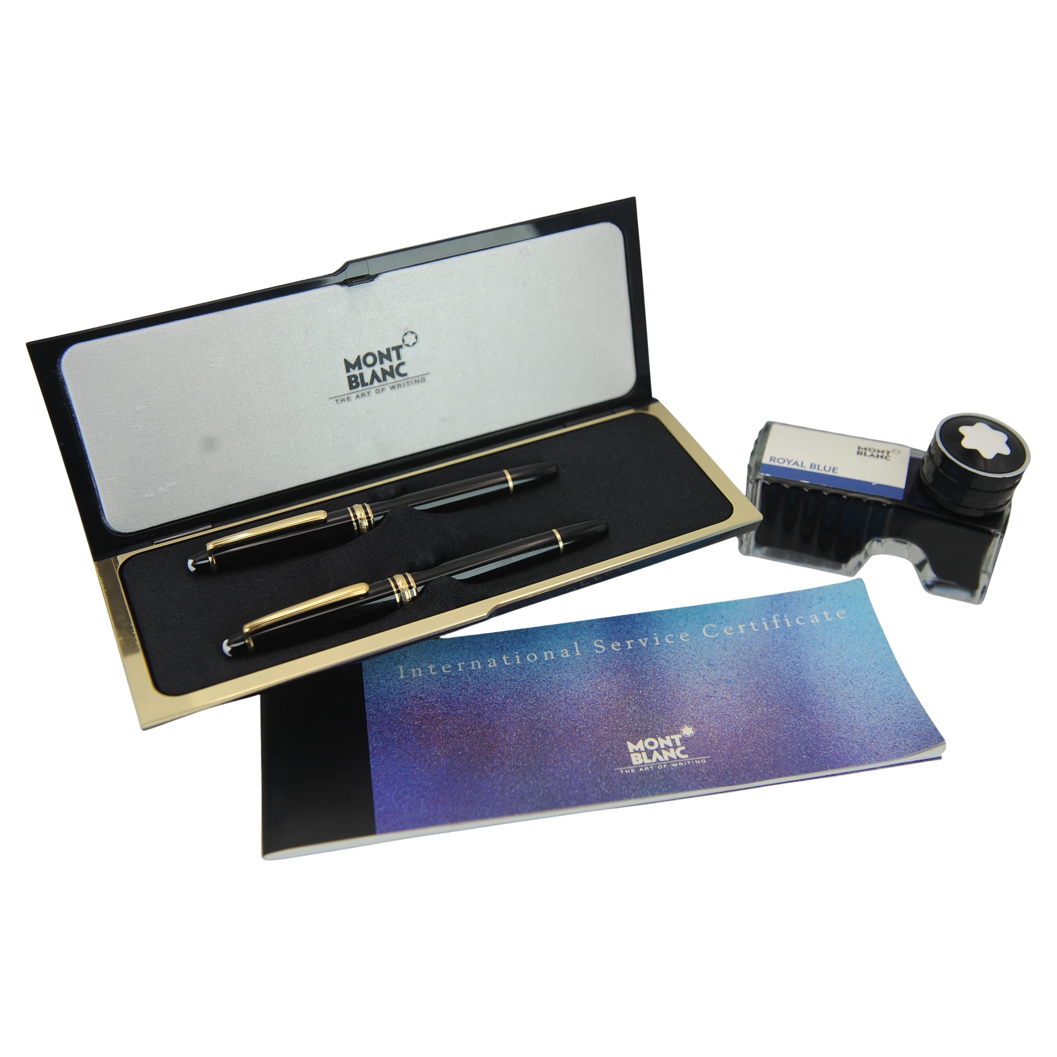 Montblanc Authentic 14ct Gold Black Resin Rollerball und Füllfederhalter Boxed Set