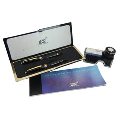 Montblanc Authentic 14ct Gold Black Resin Rollerball and Fountain Pen Set in scatola