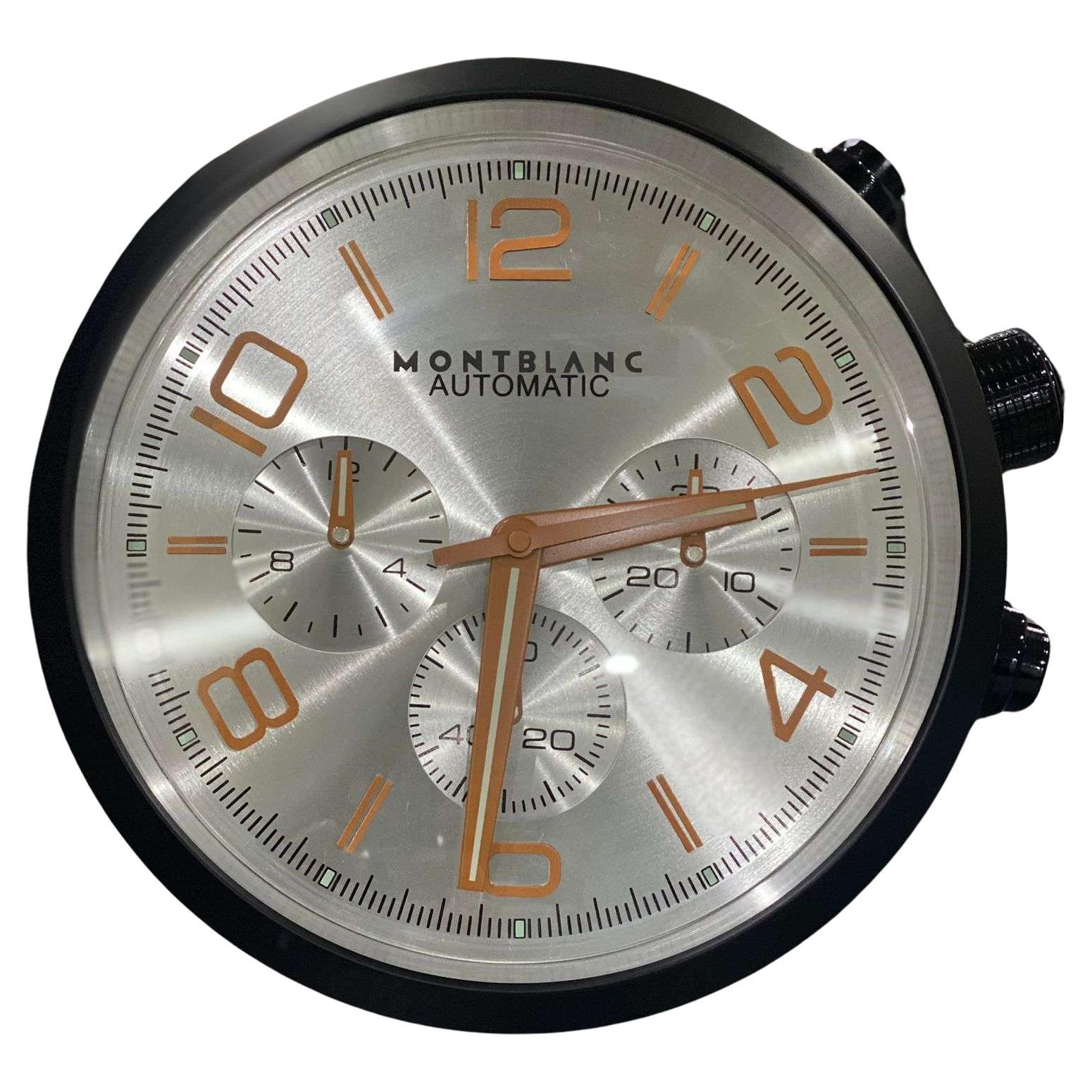 Montblanc Automatic Luxury Silver Face & Orange Dial Wall Clock For Sale