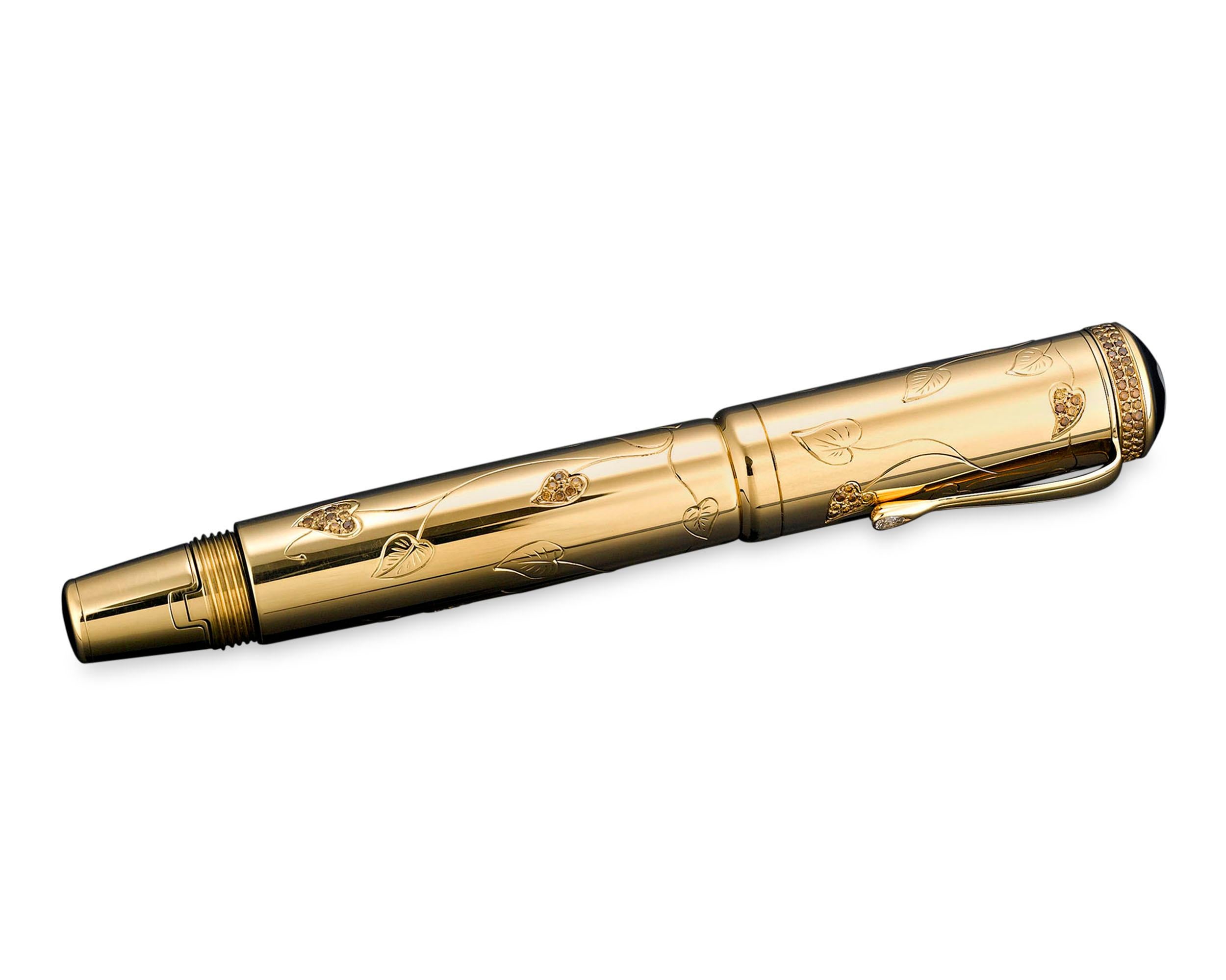 The art of writing reaches epic heights with this exquisite, limited edition Montblanc fountain pen. This rare and stunning instrument represents Autumn in the renowned firm's exclusive Four Seasons collection, and is one of only a handful in the