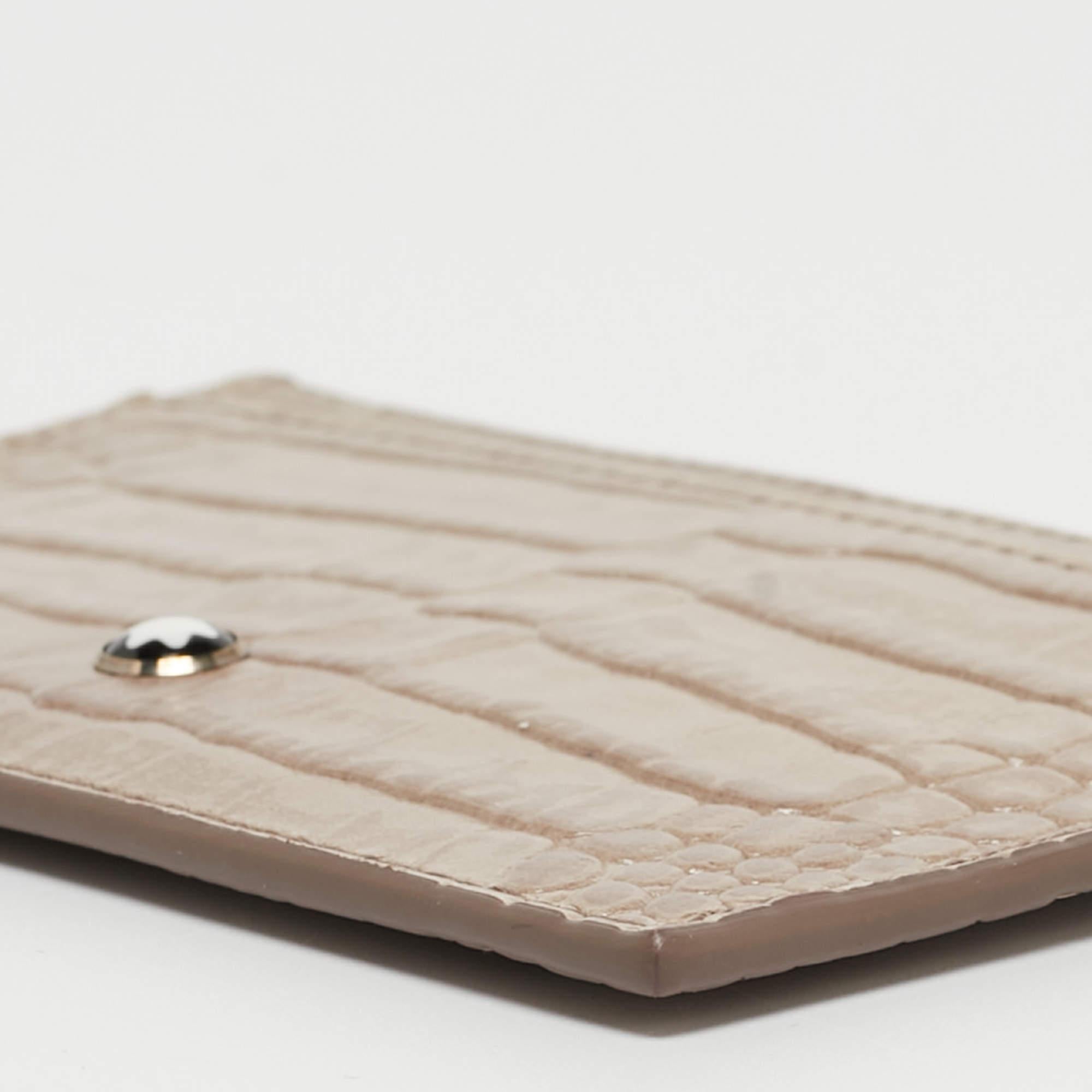 Montblanc Beige Croc Embossed Leather Business Card Holder 6
