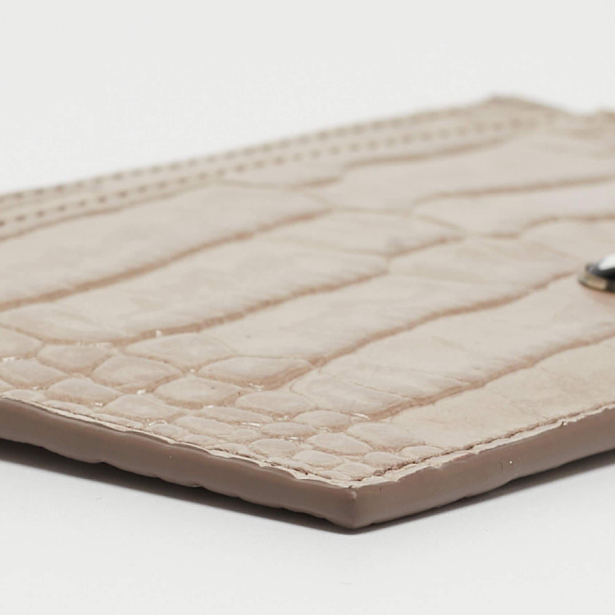 Montblanc Beige Croc Embossed Leather Business Card Holder 5