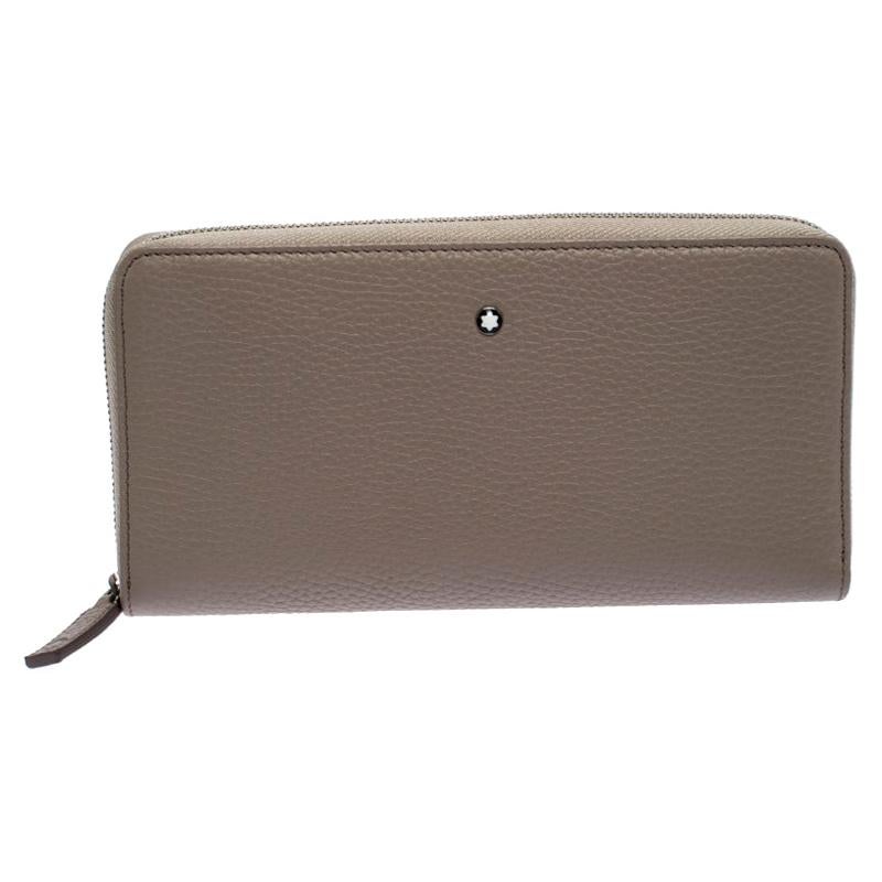 Montblanc Beige Leather Meisterstuck 8cc Zip Around Wallet