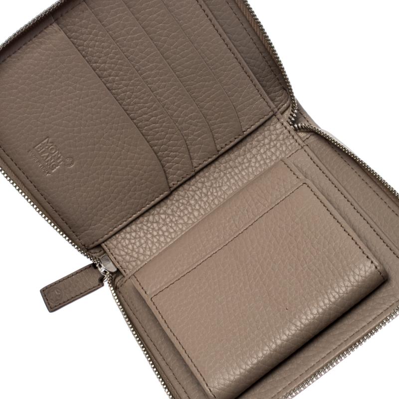 Montblanc Beige Leather Zip Around Compact Wallet In New Condition In Dubai, Al Qouz 2