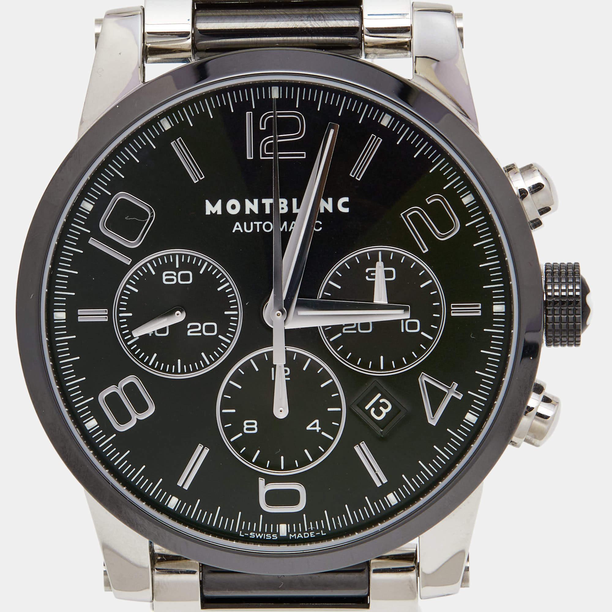 Montblanc Black Ceramic Stainless Steel Timewalker 103094 Men's Wristwatch 43 mm For Sale 2