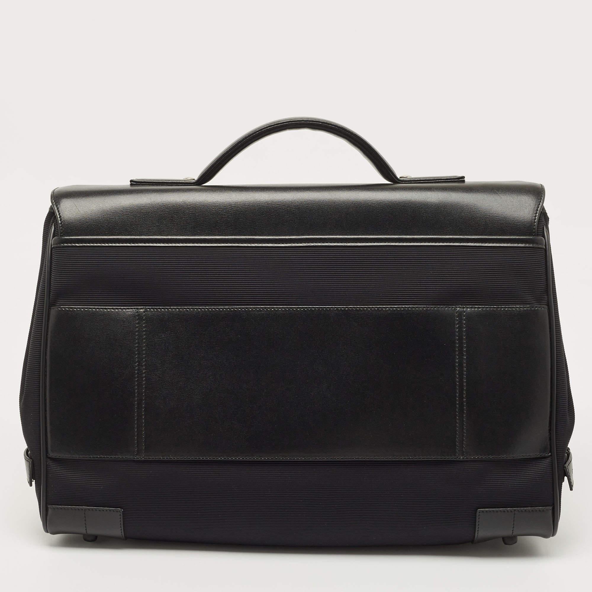 Montblanc Black Fabric and Leather Double Gusset Nightflight Briefcase In New Condition In Dubai, Al Qouz 2