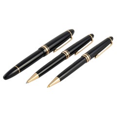 Used Montblanc Black Lacquer and Gold Khanjar Three Pen Set