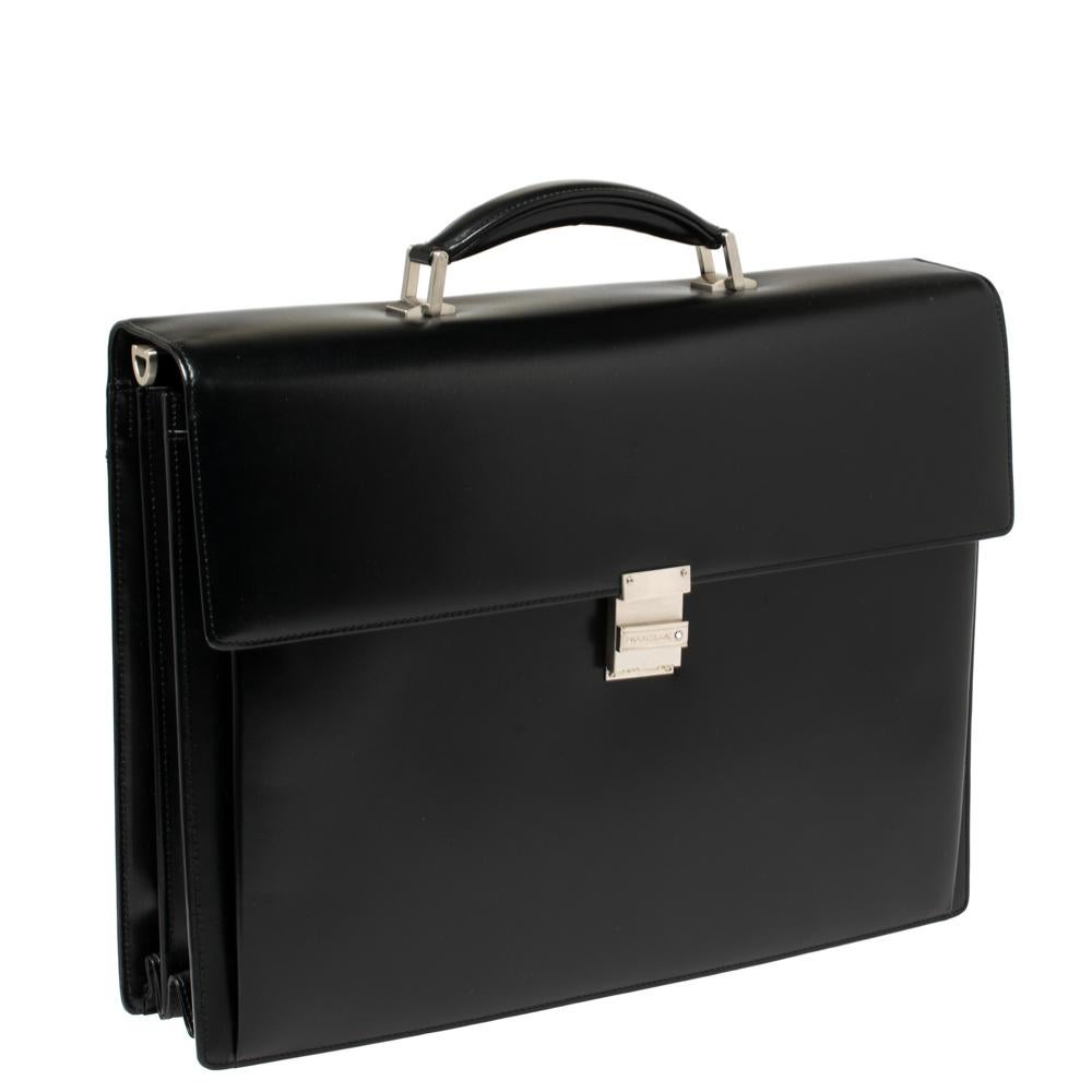 Montblanc Black Leather Meisterstuck Triple Gusset Briefcase In Excellent Condition In Dubai, Al Qouz 2