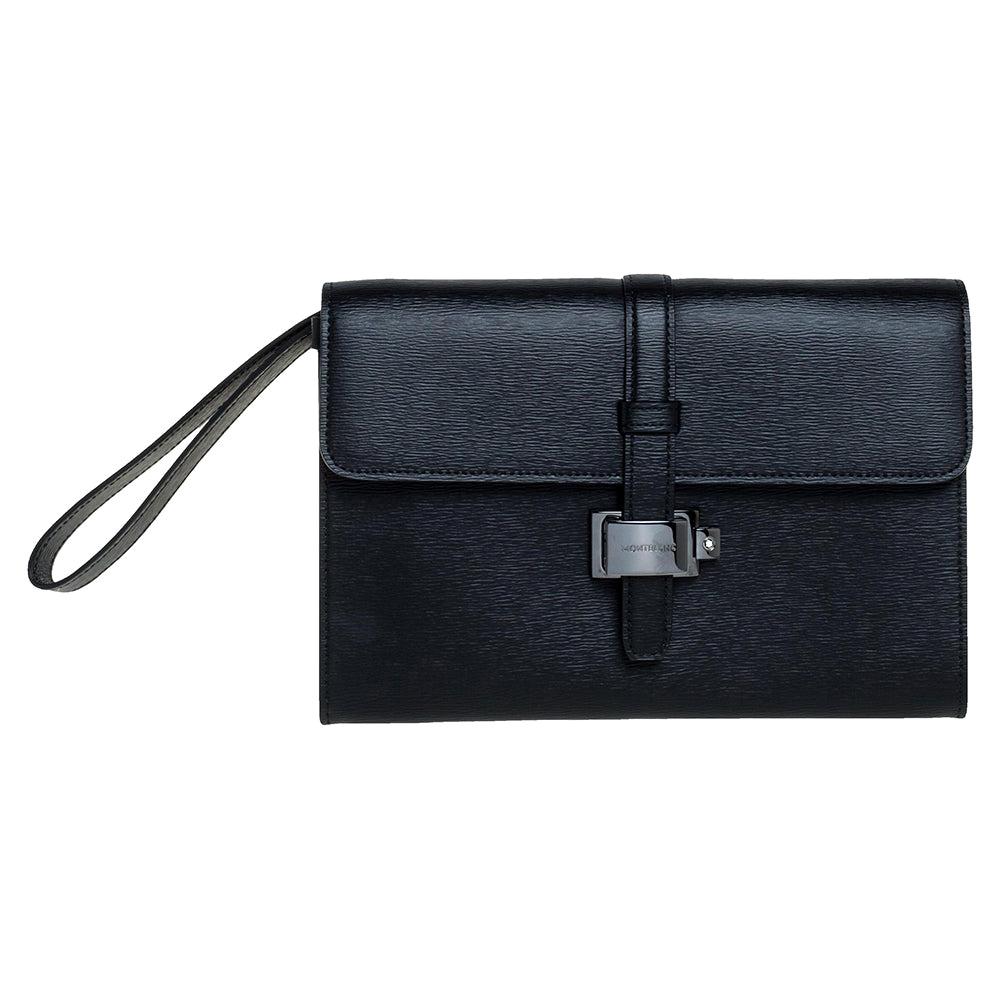 Montblanc Black Leather Westside Flap Wristlet Clutch