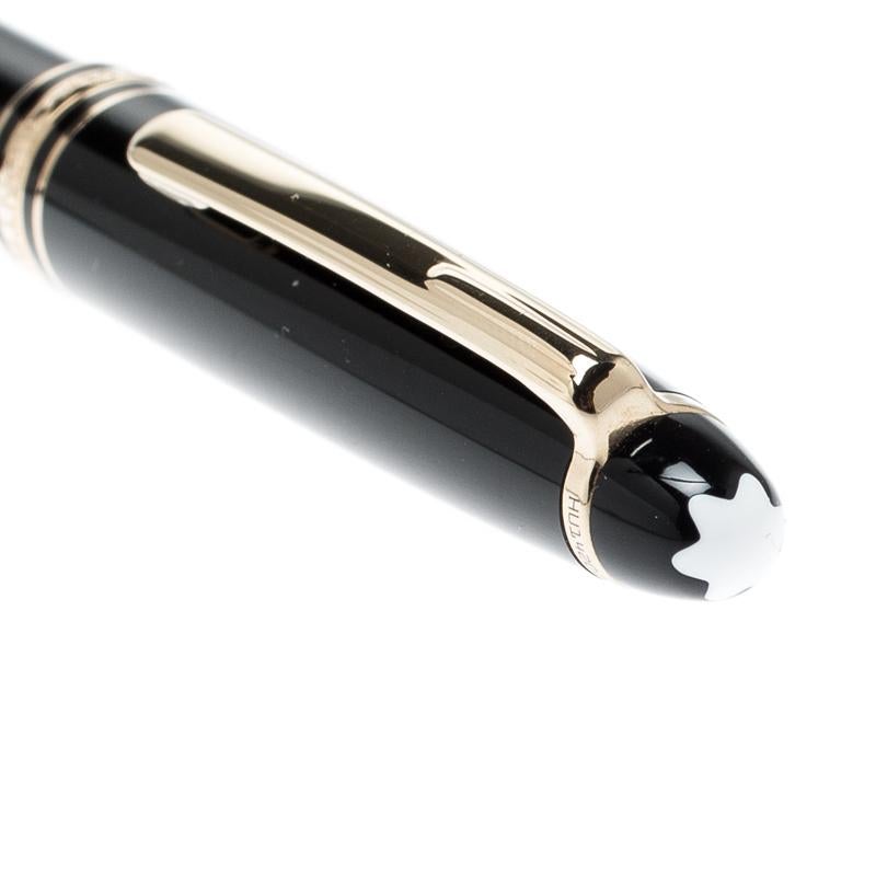 Montblanc Black Meisterstuck Resin Gold Tone Ballpoint Pen In Good Condition In Dubai, Al Qouz 2