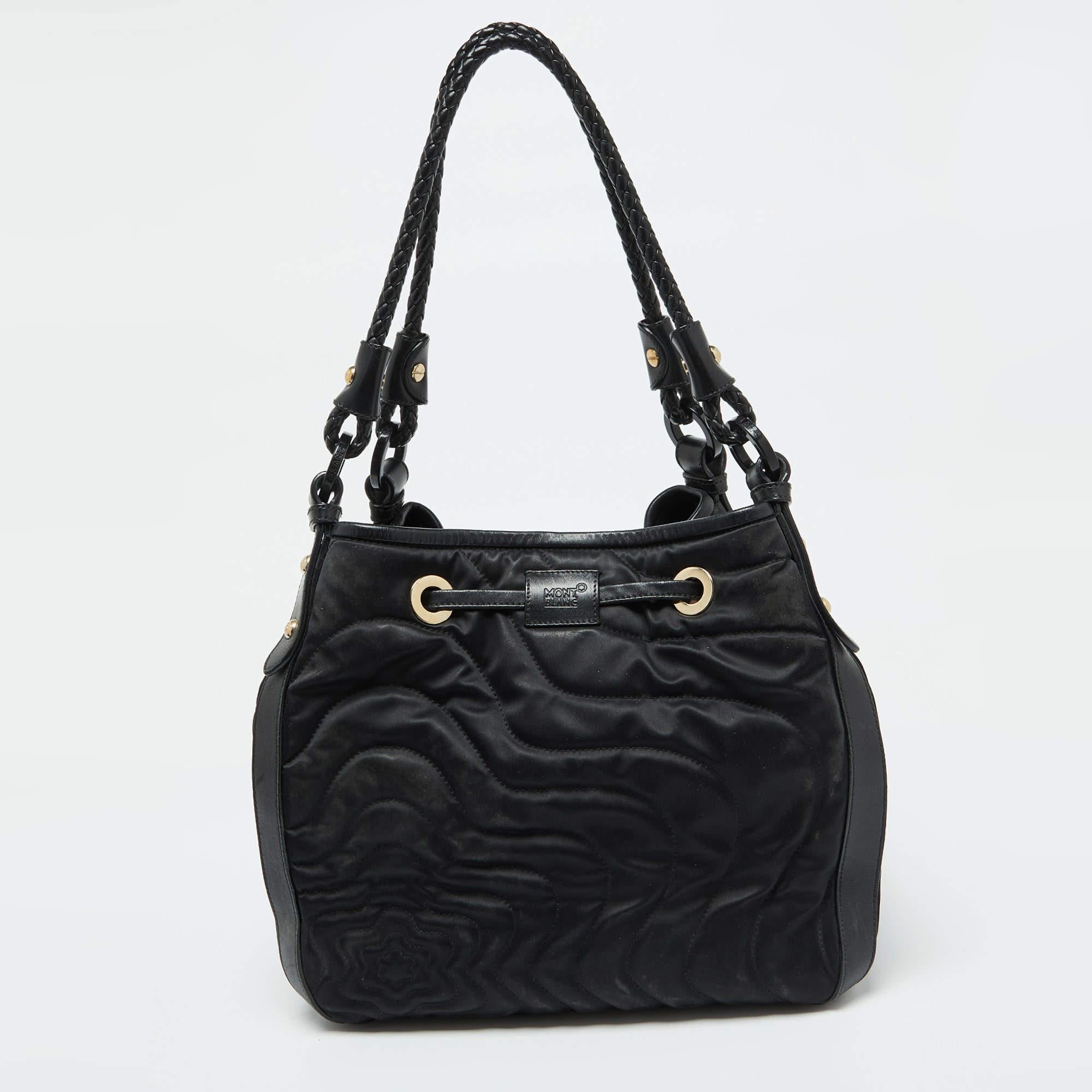 Women's Montblanc Black Nylon and Leather Starisma Dalila Drawstring Bag For Sale