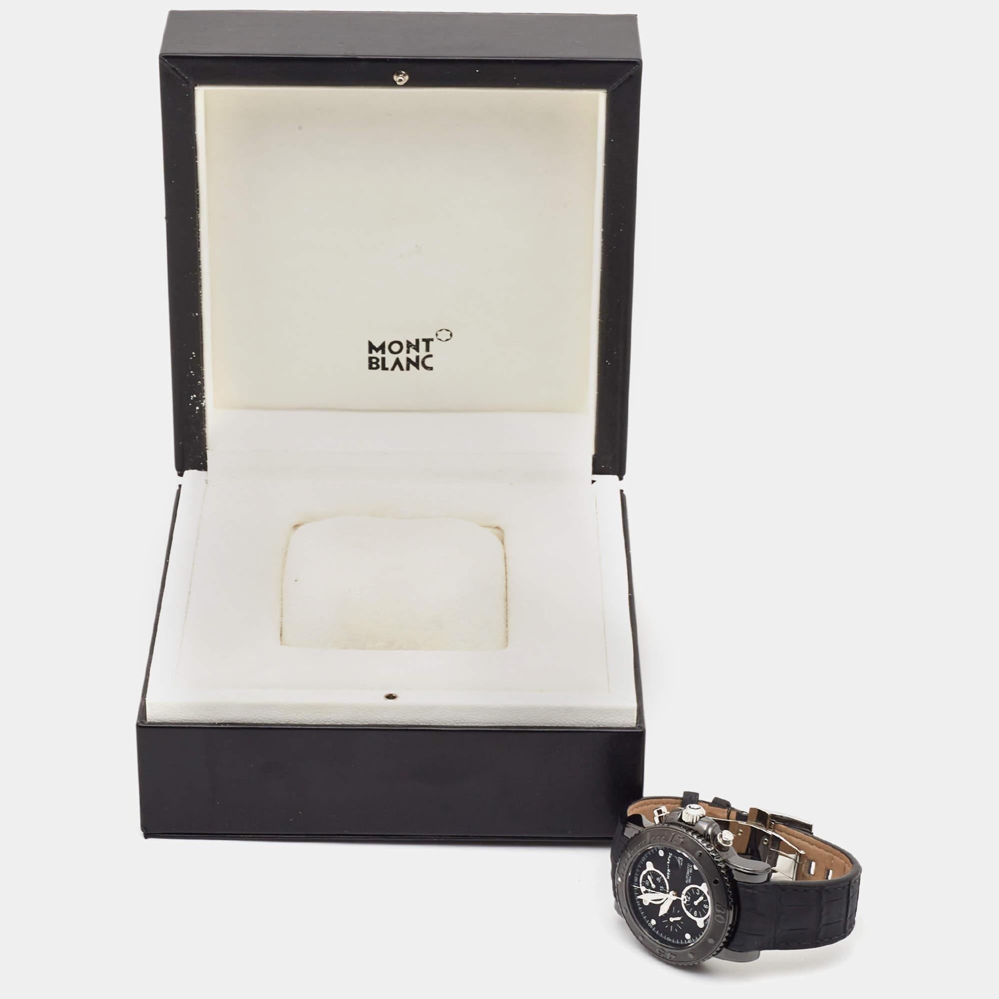 Montblanc Black PVD Coated Alligator Leather Sport 104279 Montre-bracelet pour homme 44 mm en vente 7