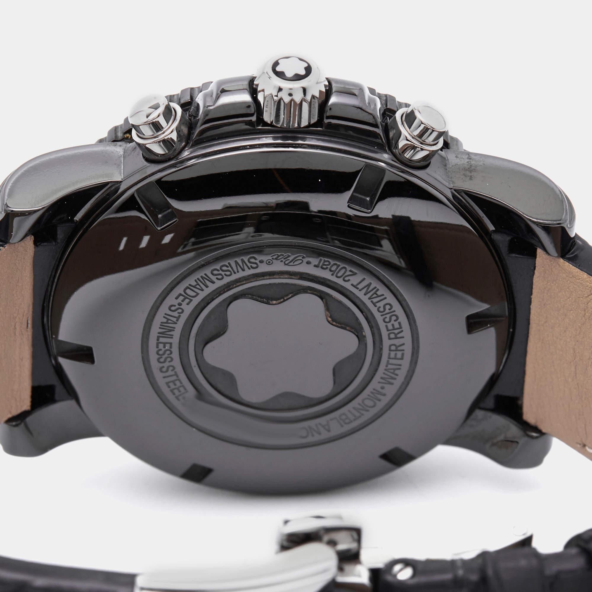 Montblanc Black PVD Coated Alligator Leather Sport 104279 Men's Wristwatch 44 mm In Good Condition For Sale In Dubai, Al Qouz 2