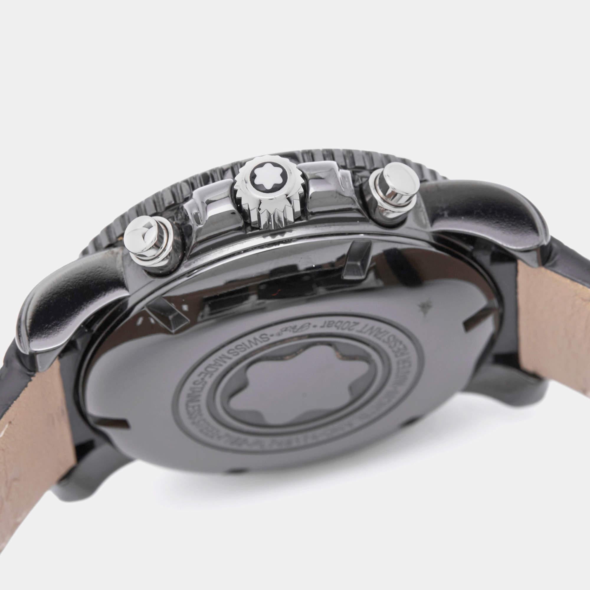 Women's Montblanc Black PVD Coated Alligator Leather Sport 104279 Men's Wristwatch 44 mm
