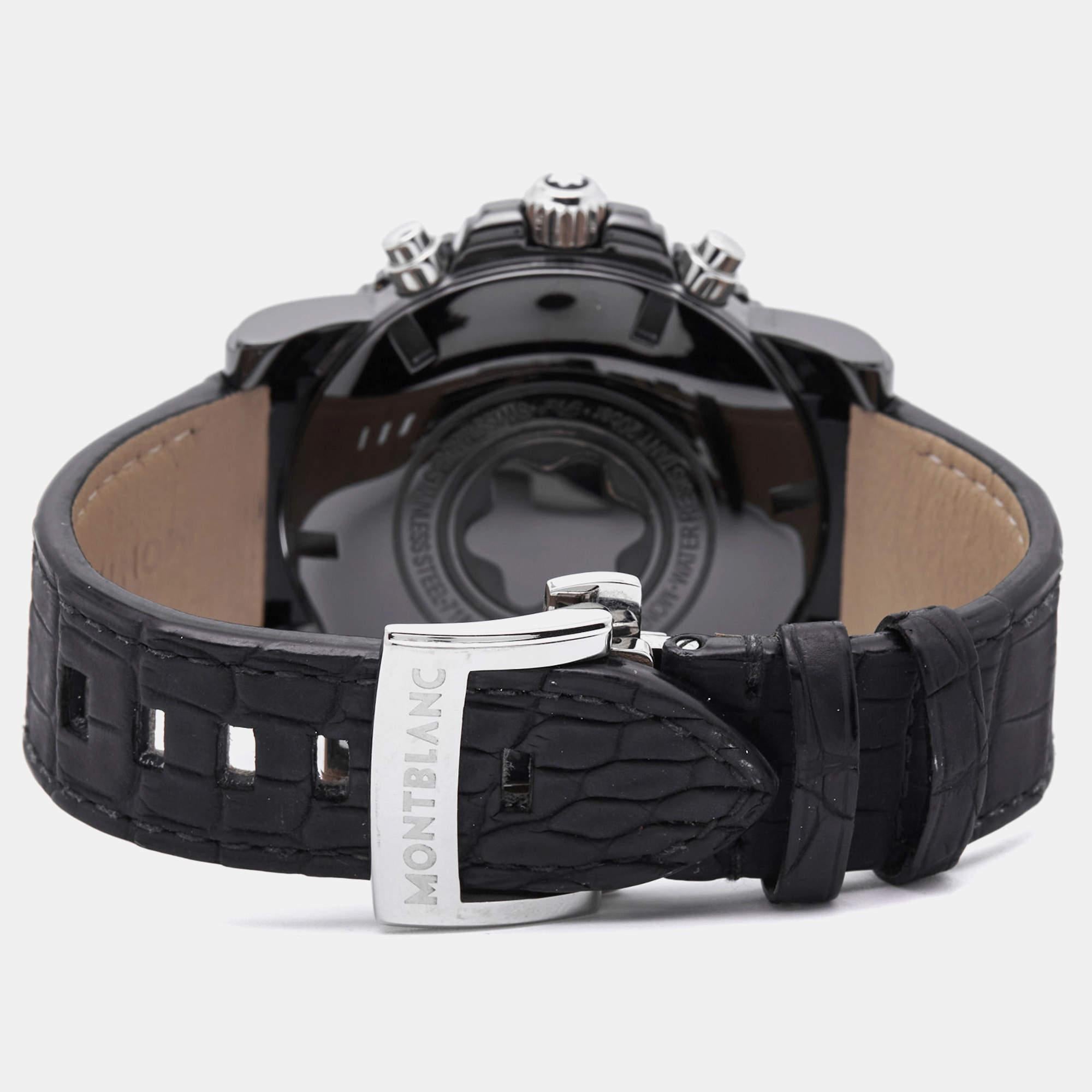 Montblanc Black PVD Coated Alligator Leather Sport 104279 Montre-bracelet pour homme 44 mm en vente 2
