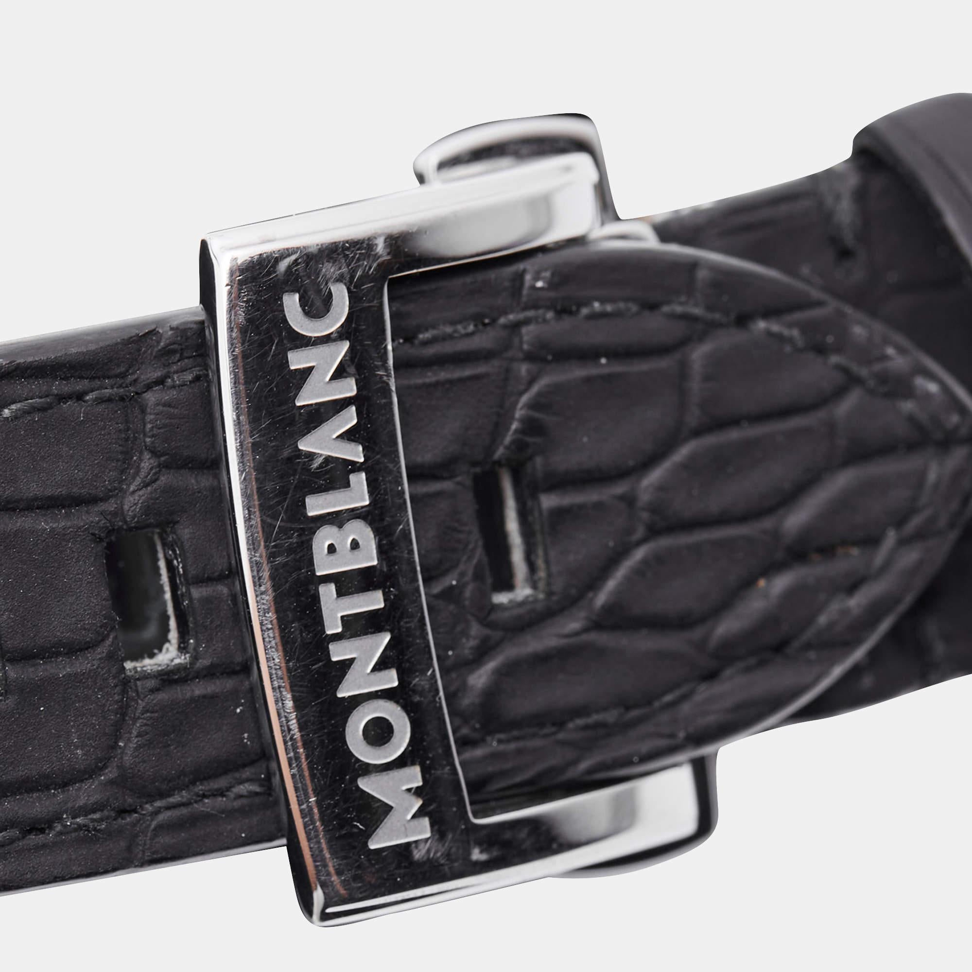 Montblanc Black PVD Coated Alligator Leather Sport 104279 Montre-bracelet pour homme 44 mm en vente 4