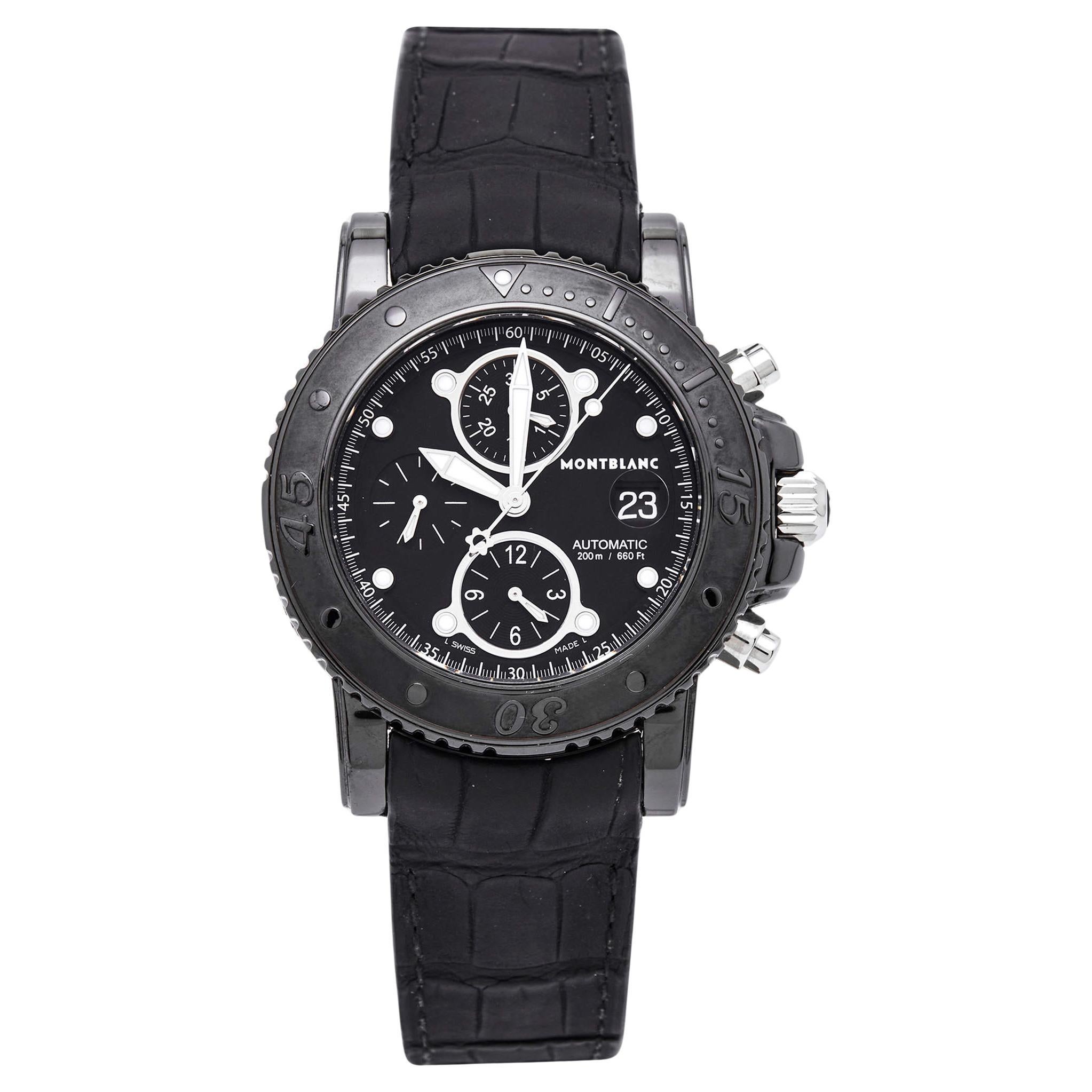 Montblanc Black PVD Coated Alligator Leather Sport 104279 Men's Wristwatch 44 mm For Sale