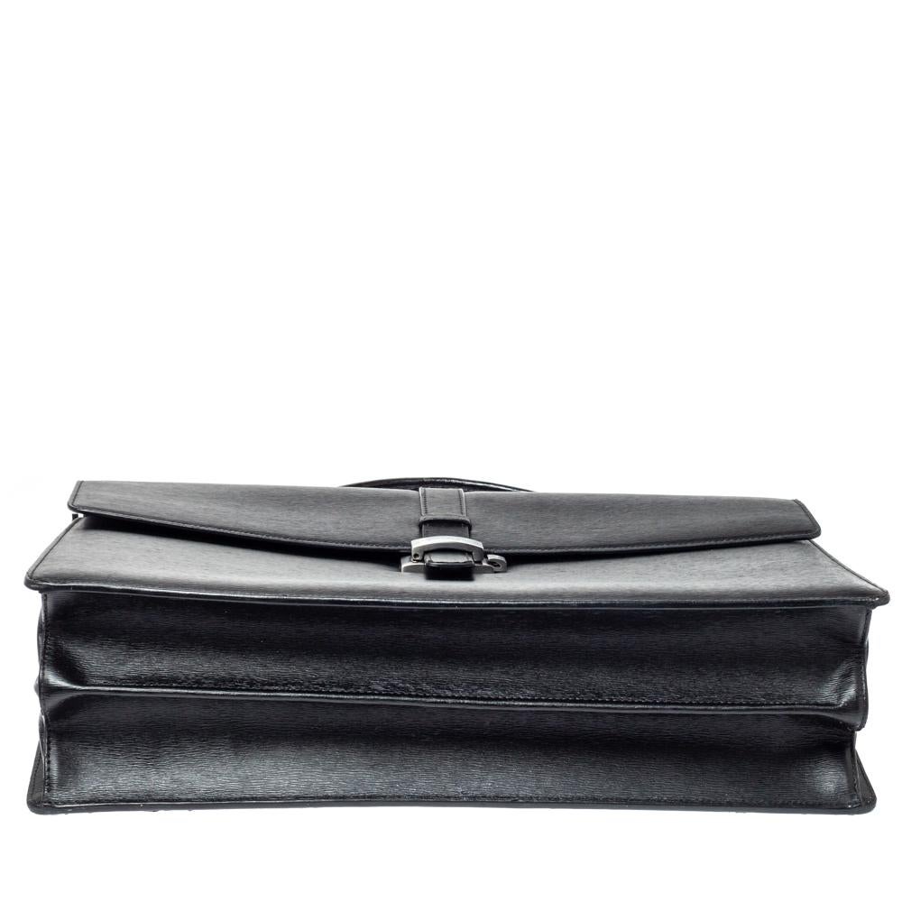 Men's Montblanc Black Textured Leather Westside Double Gusset Briefcase