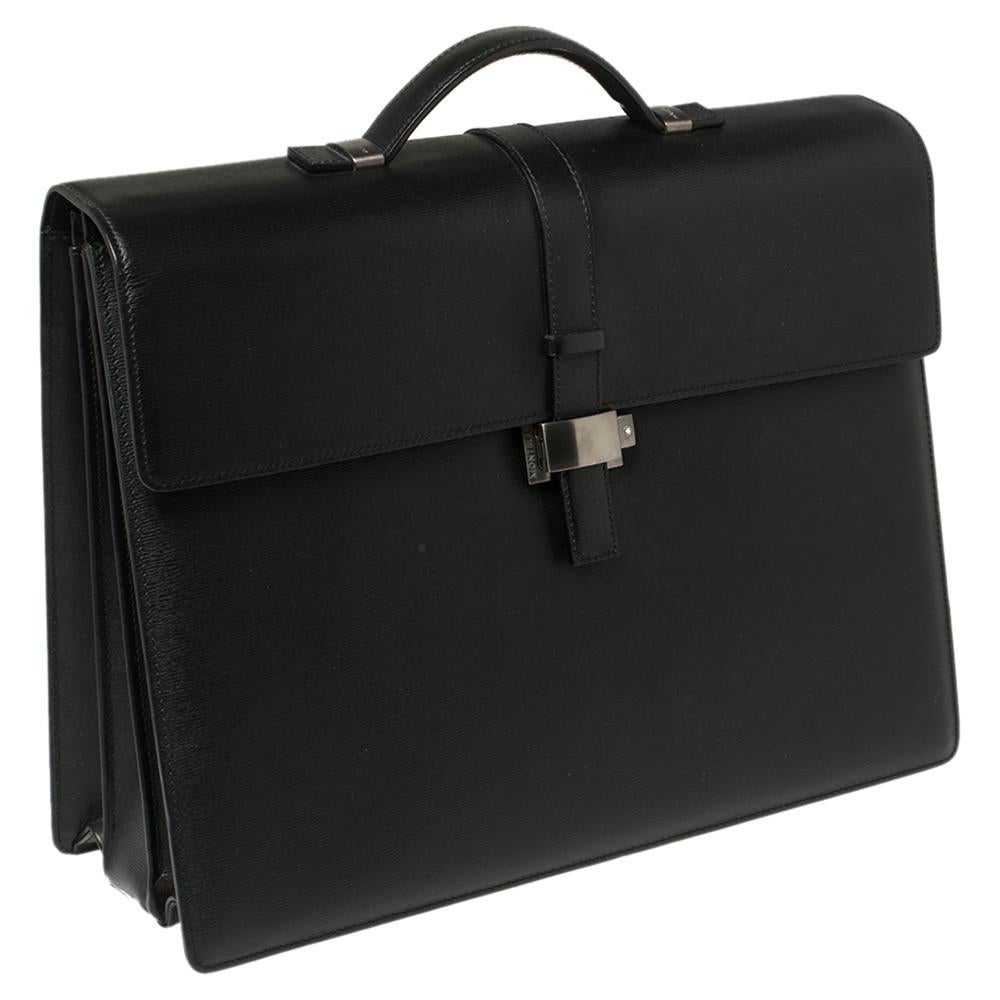 Montblanc Black Textured Leather Westside Triple Gusset Aktentasche im Zustand „Gut“ in Dubai, Al Qouz 2
