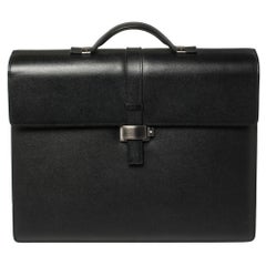 Montblanc Black Textured Leather Westside Triple Gusset Aktentasche