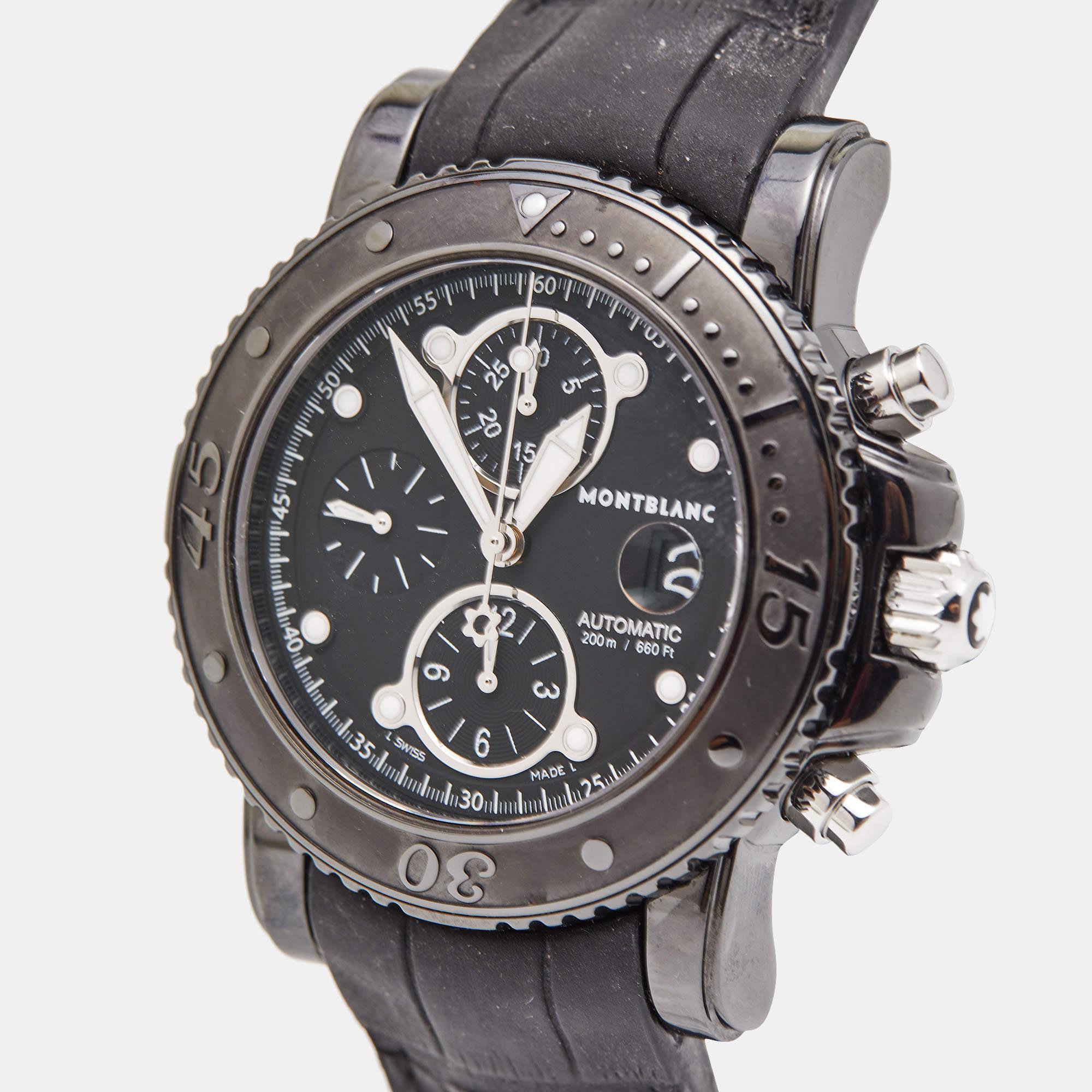 Montblanc Black Two Tone Stainless Steel Leather Sport 104279 Men's Wristwatch  In Good Condition In Dubai, Al Qouz 2