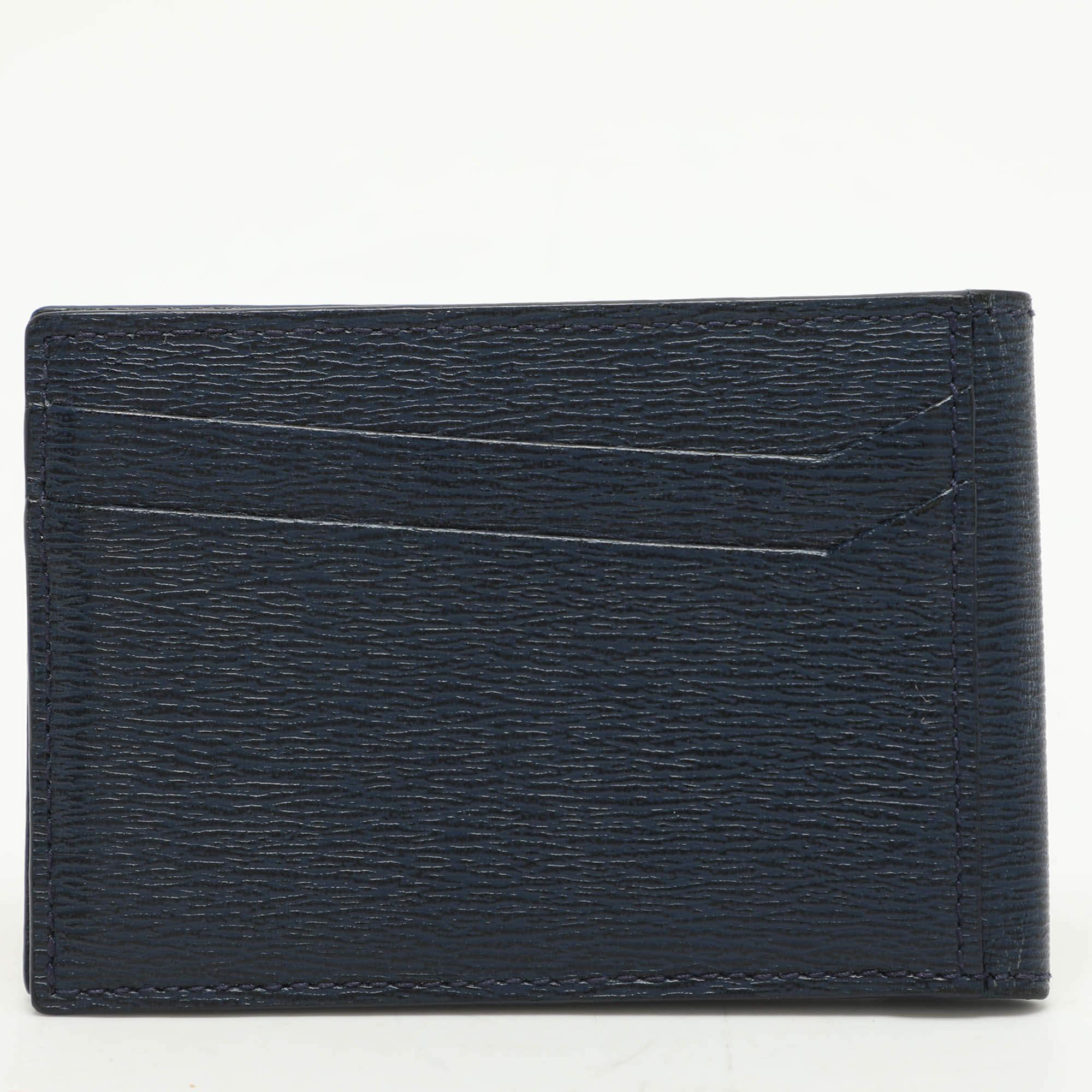 Black Montblanc Blue Leather Bifold Card Holder For Sale