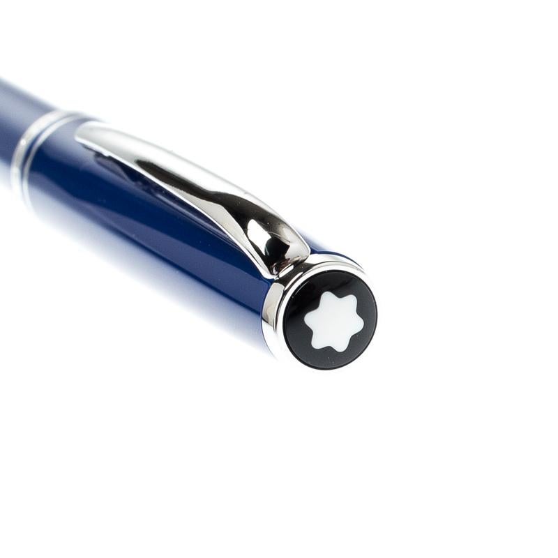 Women's or Men's Montblanc Blue Resin Platinum Finish Ballpoint Pen