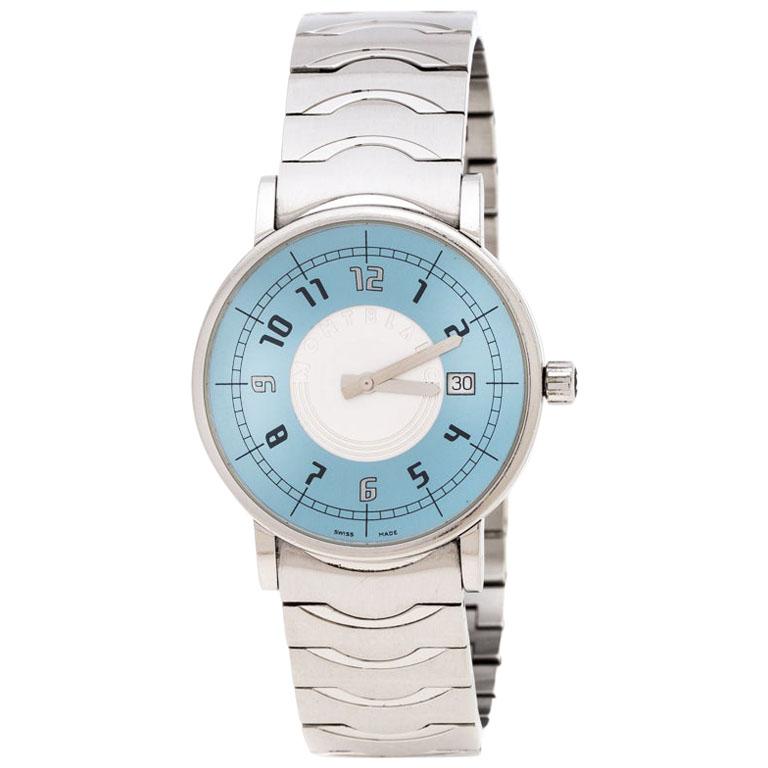 Montblanc Blue Silver White Stainless Steel Summit 7045 Men's Wristwatch 38 mm