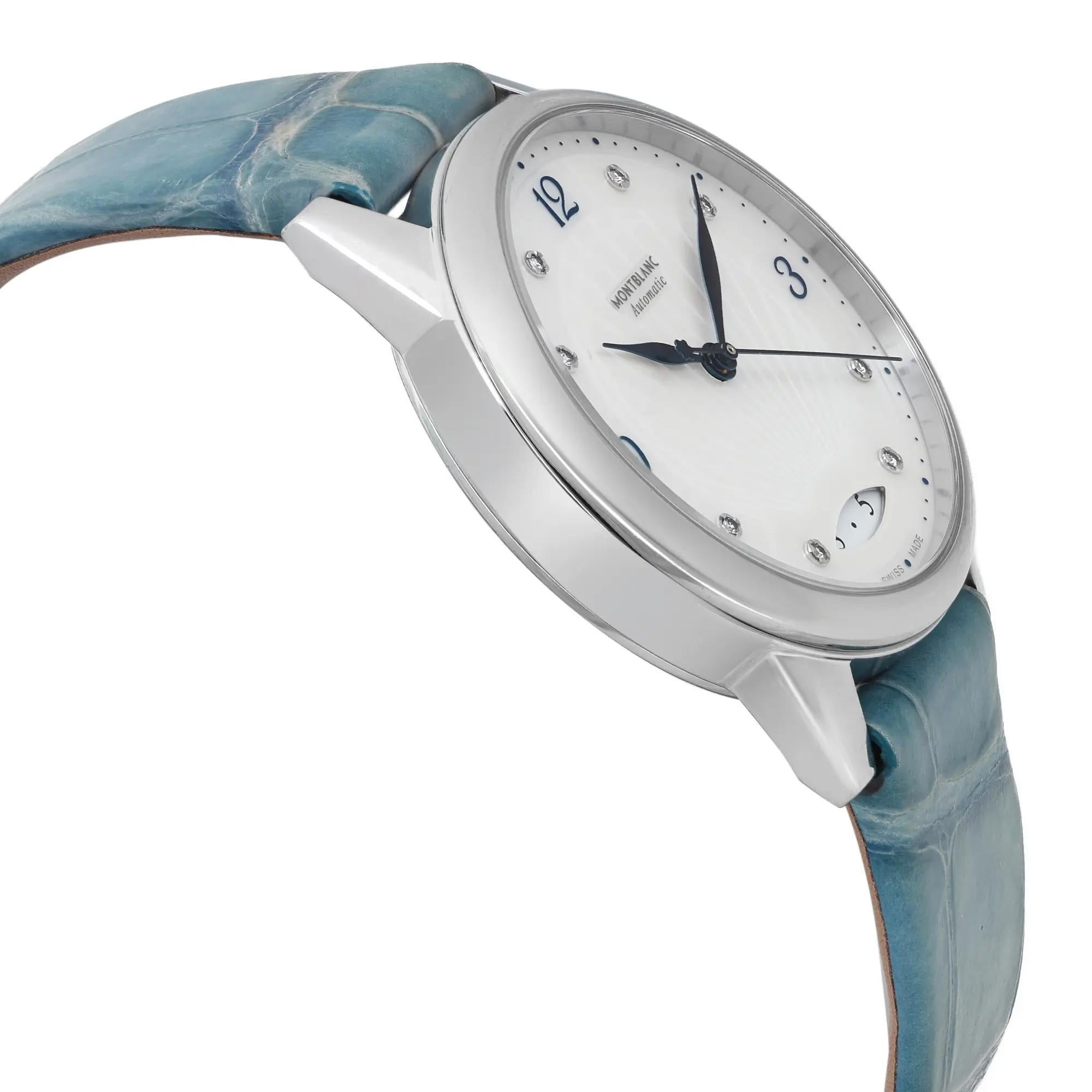 Montblanc Boheme 34mm Steel MOP Diamond Dial Automatic Ladies Watch MB118651 In Good Condition For Sale In New York, NY