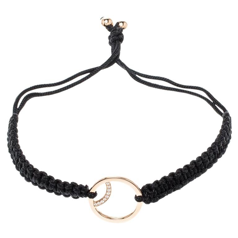 Montblanc Boheme Diamond 18k Rose Gold Black Cord Adjustable Bracelet ...