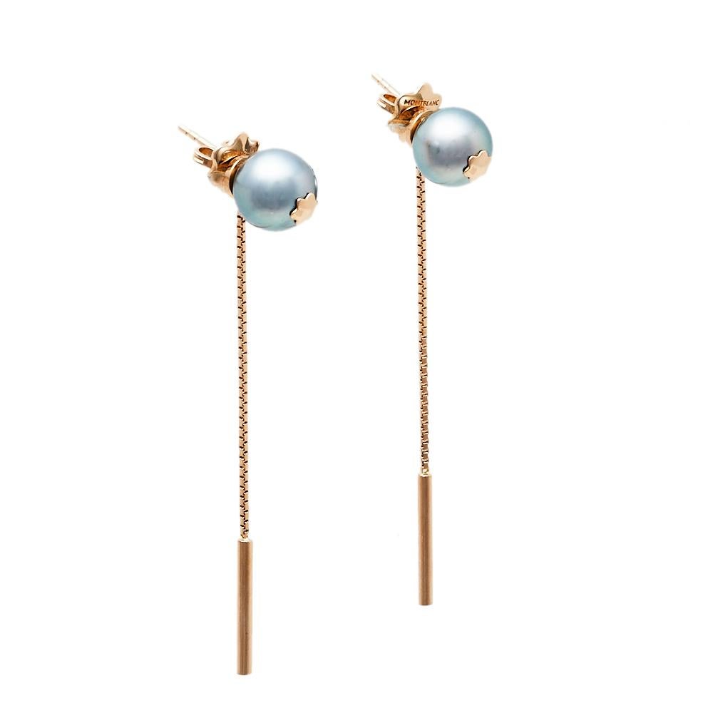 Sculpted with precious 18k rose gold, these Boheme earrings from Montblanc are visually stunning and finely created to last. They flaunt a neat blend of elegant aesthetics with the charm of pearls. The grey cultured pearl studs of these earrings are