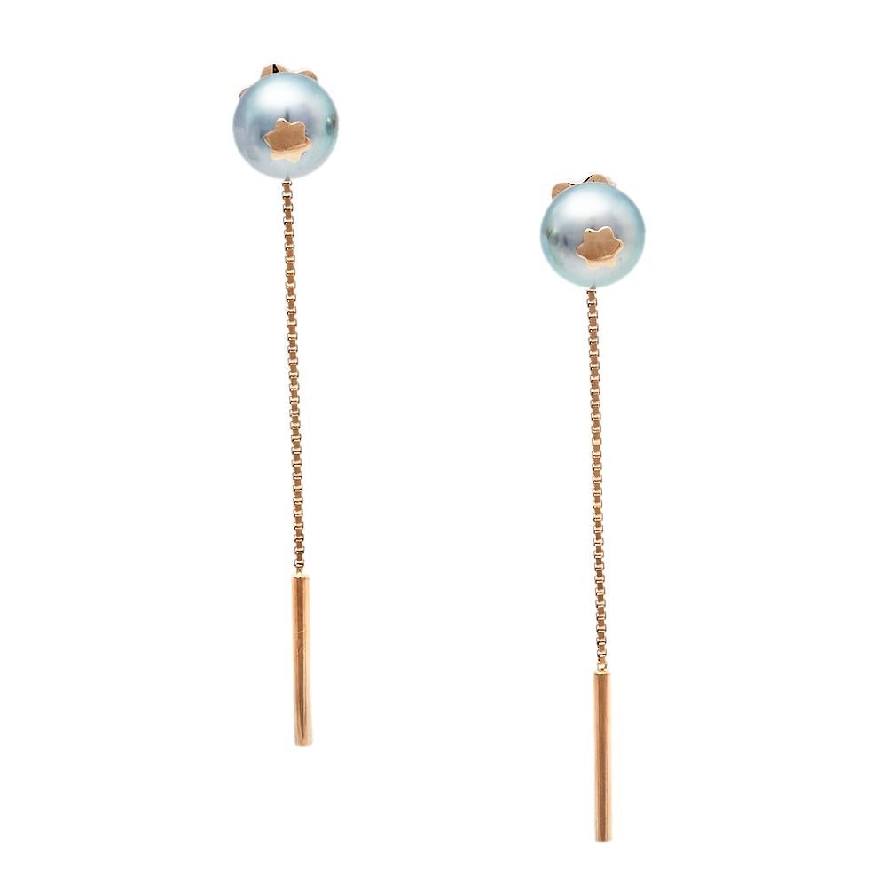 Contemporary Montblanc Boheme Moongarden Grey Cultured Pearl 18K Rose Gold Earrings