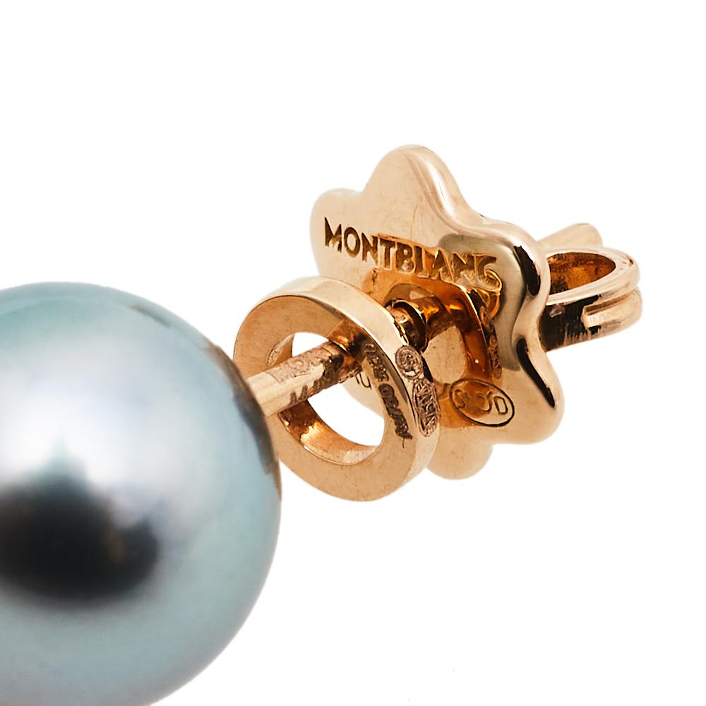 Women's Montblanc Boheme Moongarden Grey Cultured Pearl 18K Rose Gold Earrings