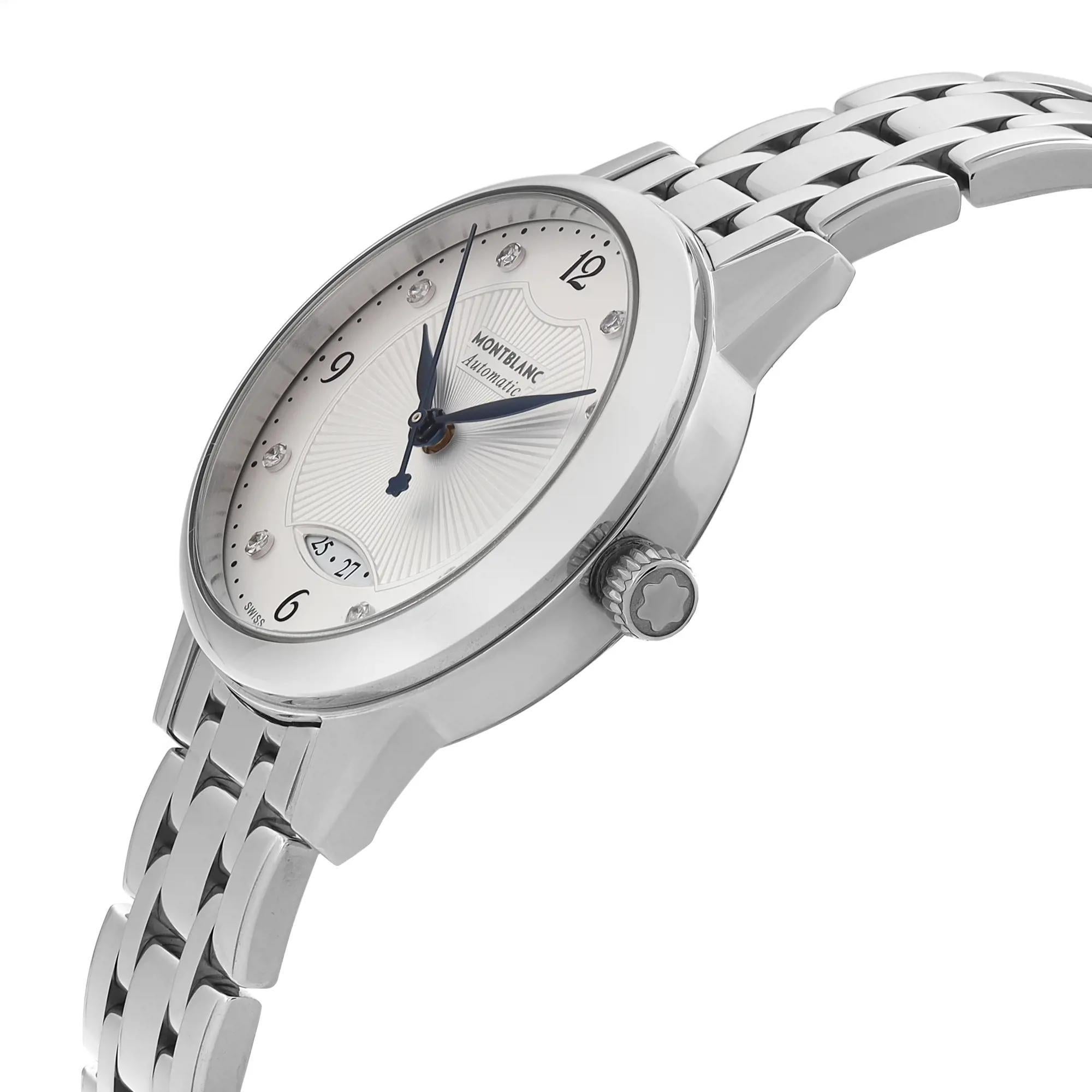 Montblanc Boheme Steel Diamond White Dial Automatic Ladies Watch 116498 In Excellent Condition For Sale In New York, NY