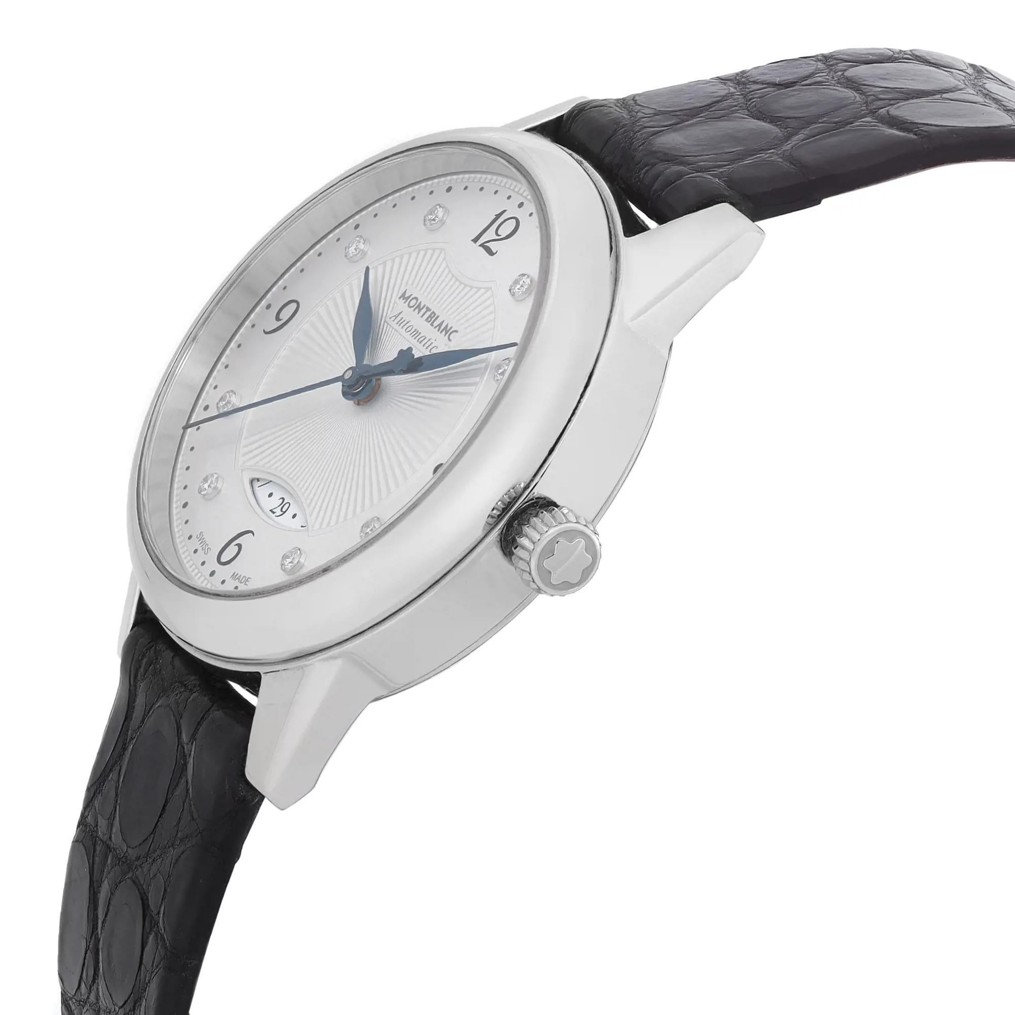 Montblanc Boheme Steel Silver Diamond Dial Automatic Ladies Watch 111055 In Good Condition For Sale In New York, NY