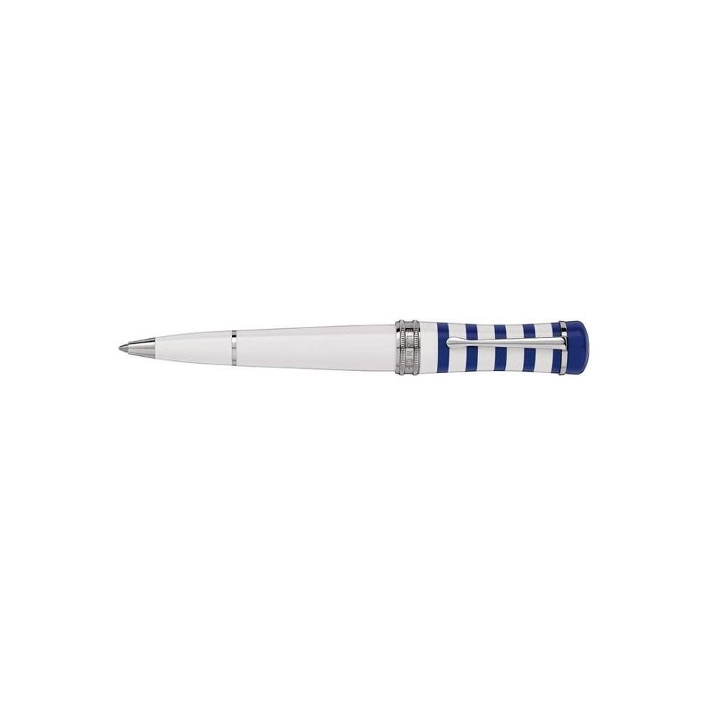 Montblanc Bonheur Weekend ballpoint pen crafted in white precious resin, striped marine blue and white precious resin cap and platinum-coated clip.
118503