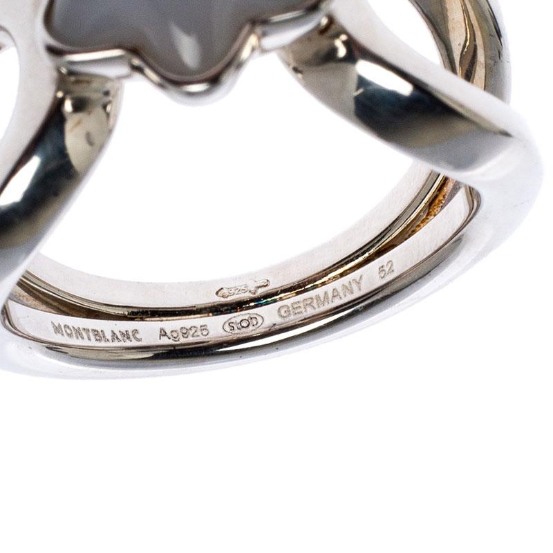 Women's Montblanc Cabochon de Montblanc Grey Quartz Silver Ring Size 52