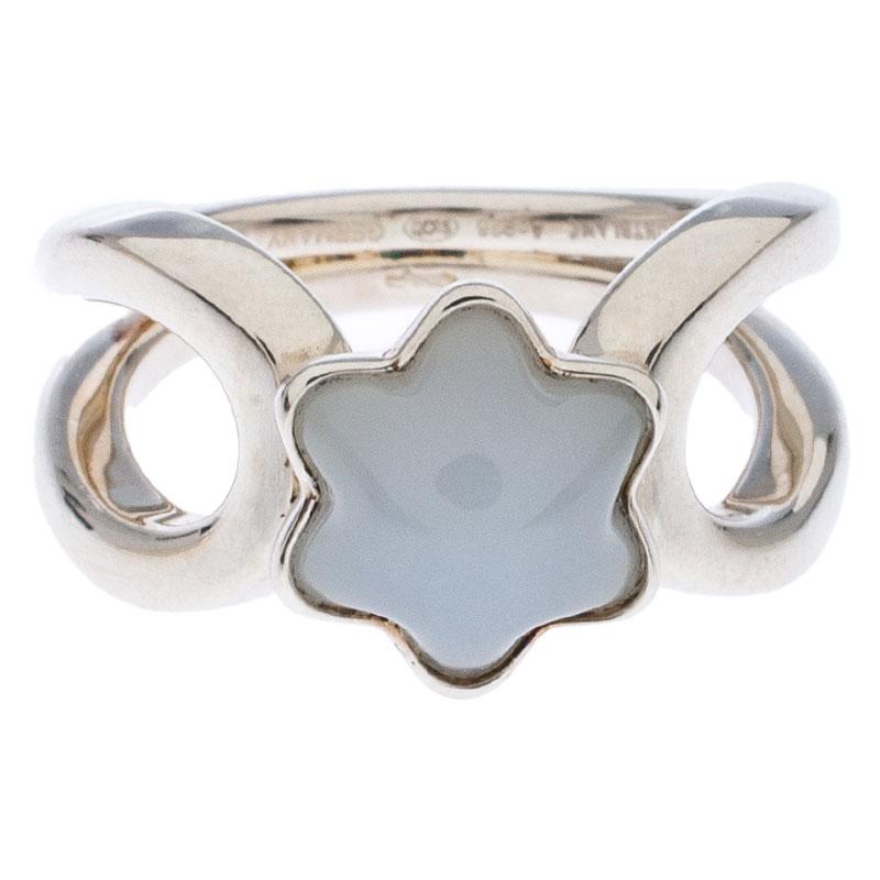 Montblanc Cabochon de Montblanc Grey Quartz Silver Ring Size 52 1