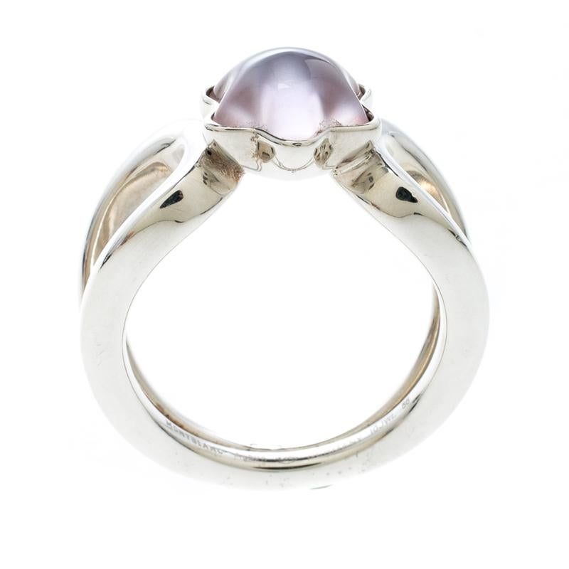 Montblanc Cabochon de Montblanc Rose Quartz Silver Ring Size 52 In Good Condition In Dubai, Al Qouz 2