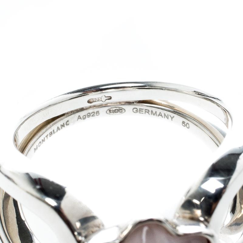 Montblanc Cabochon de Montblanc Rose Quartz Silver Ring Size 52 1
