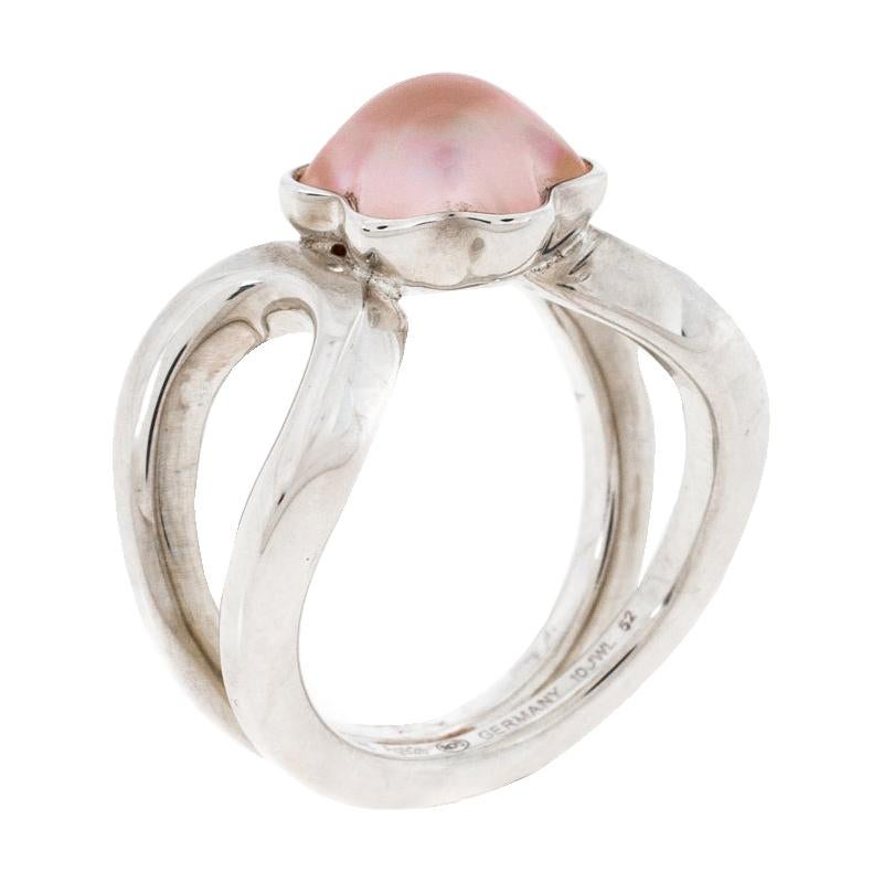 Montblanc Cabochon de Montblanc Rose Quartz Silver Ring Size 52