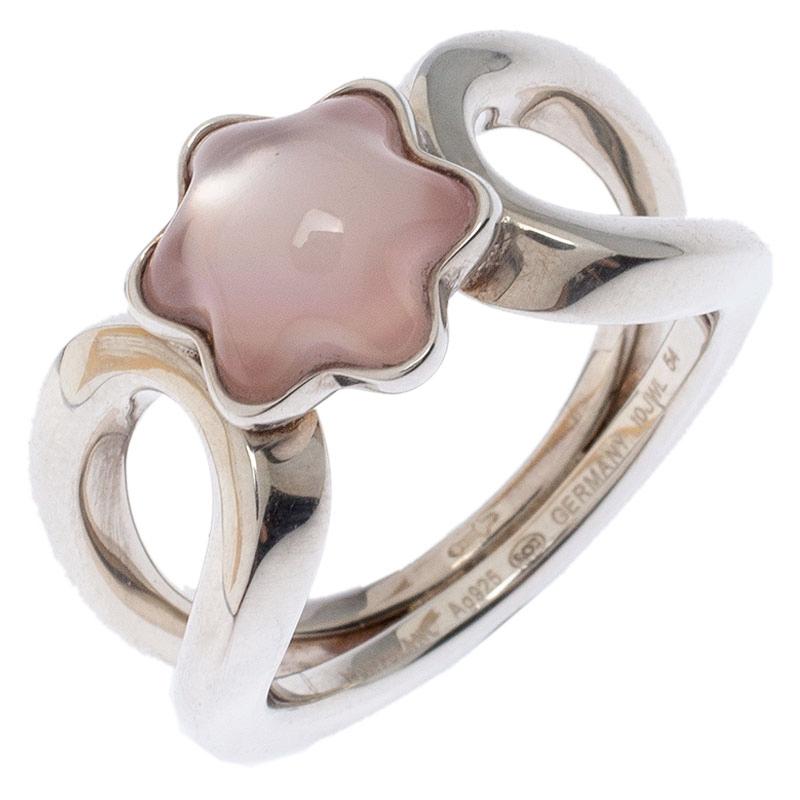 Contemporary Montblanc Cabochon de Montblanc Rose Quartz Silver Ring Size 54