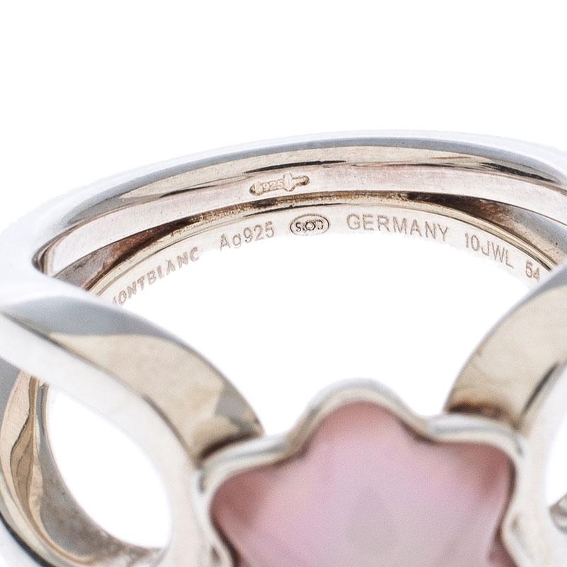 Women's Montblanc Cabochon de Montblanc Rose Quartz Silver Ring Size 54